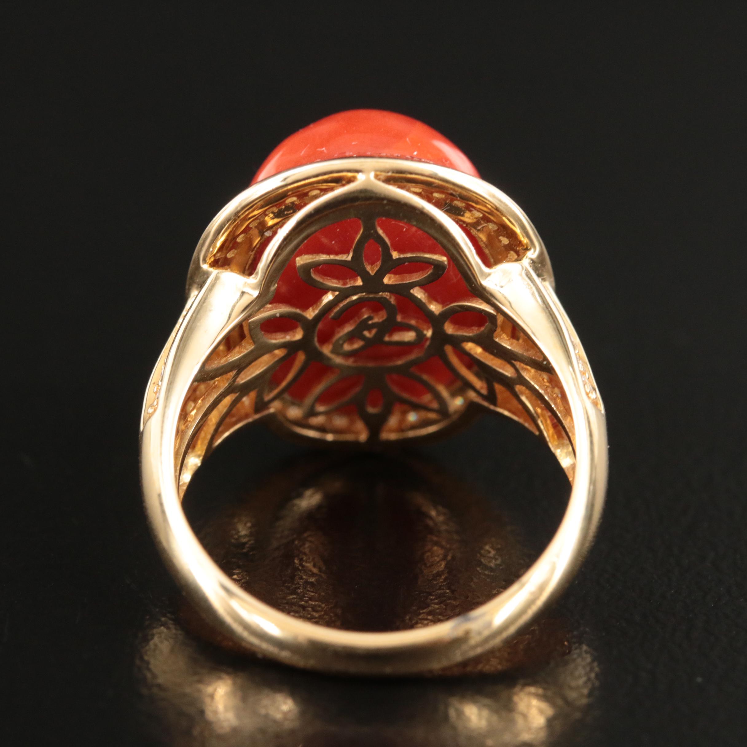 Chromia Jewelry 18K Coral and Diamond Ring