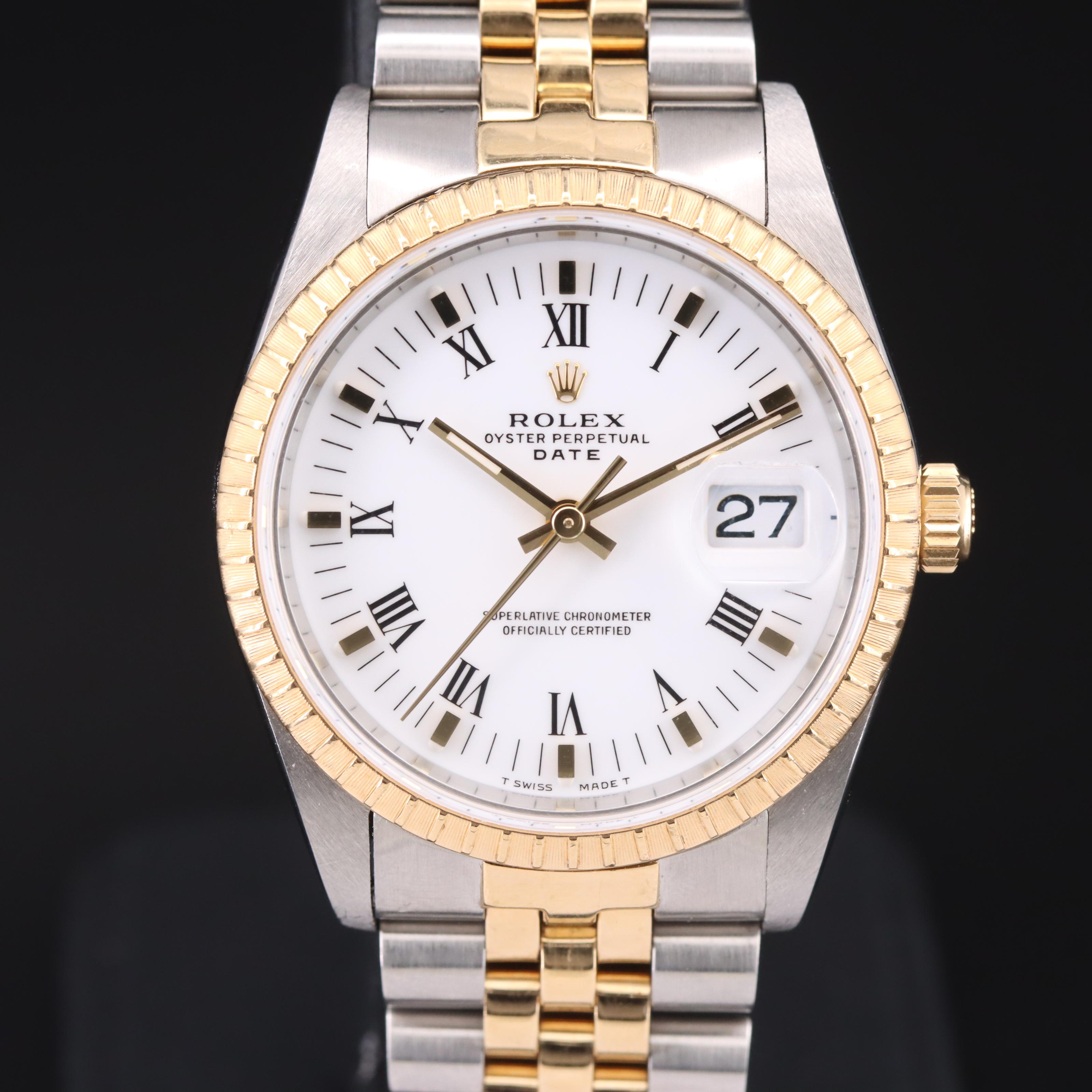 1991 Rolex Oyster Perpetual White Roman Date Watch