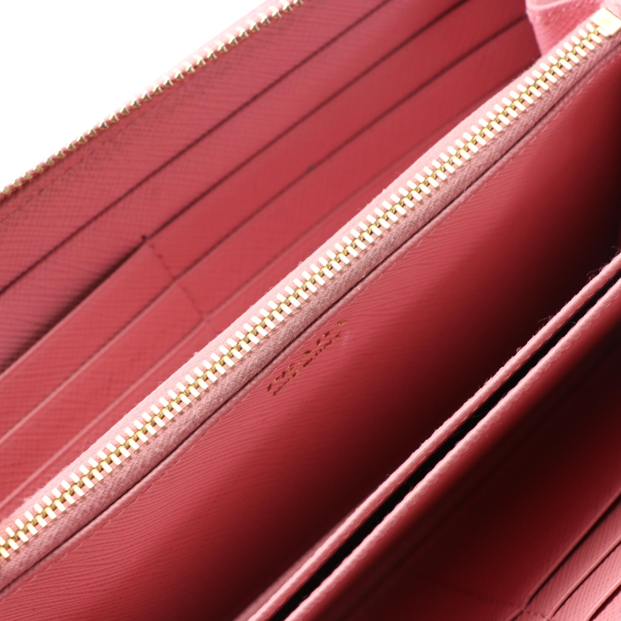 Prada Zip-Around Wallet in Pink Saffiano Leather with Box