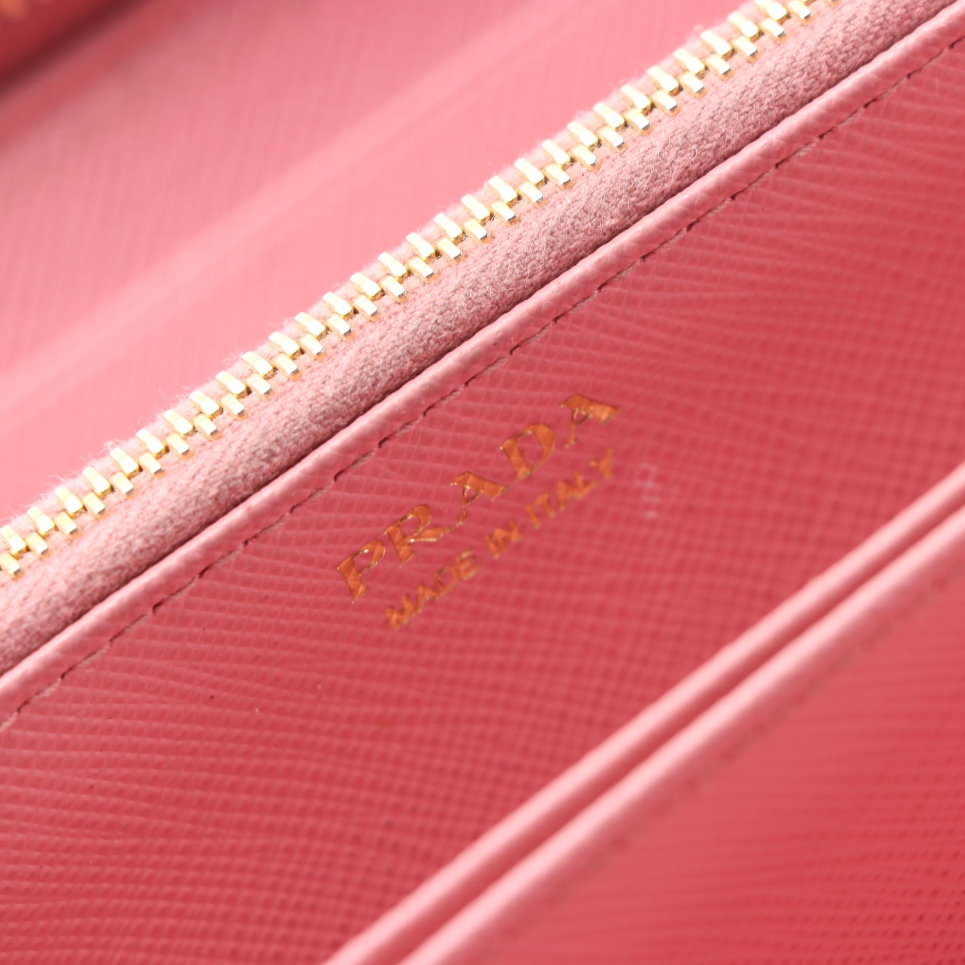 Prada Zip-Around Wallet in Pink Saffiano Leather with Box