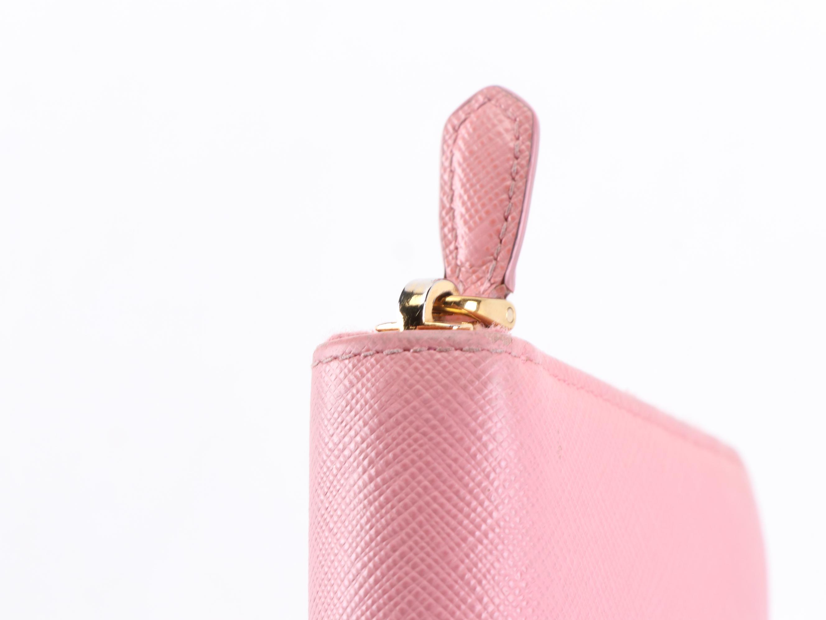 Prada Zip-Around Wallet in Pink Saffiano Leather with Box