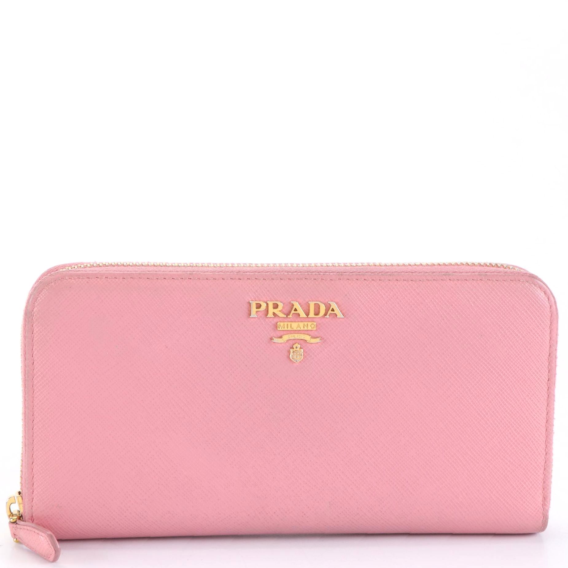 Prada Zip-Around Wallet in Pink Saffiano Leather with Box