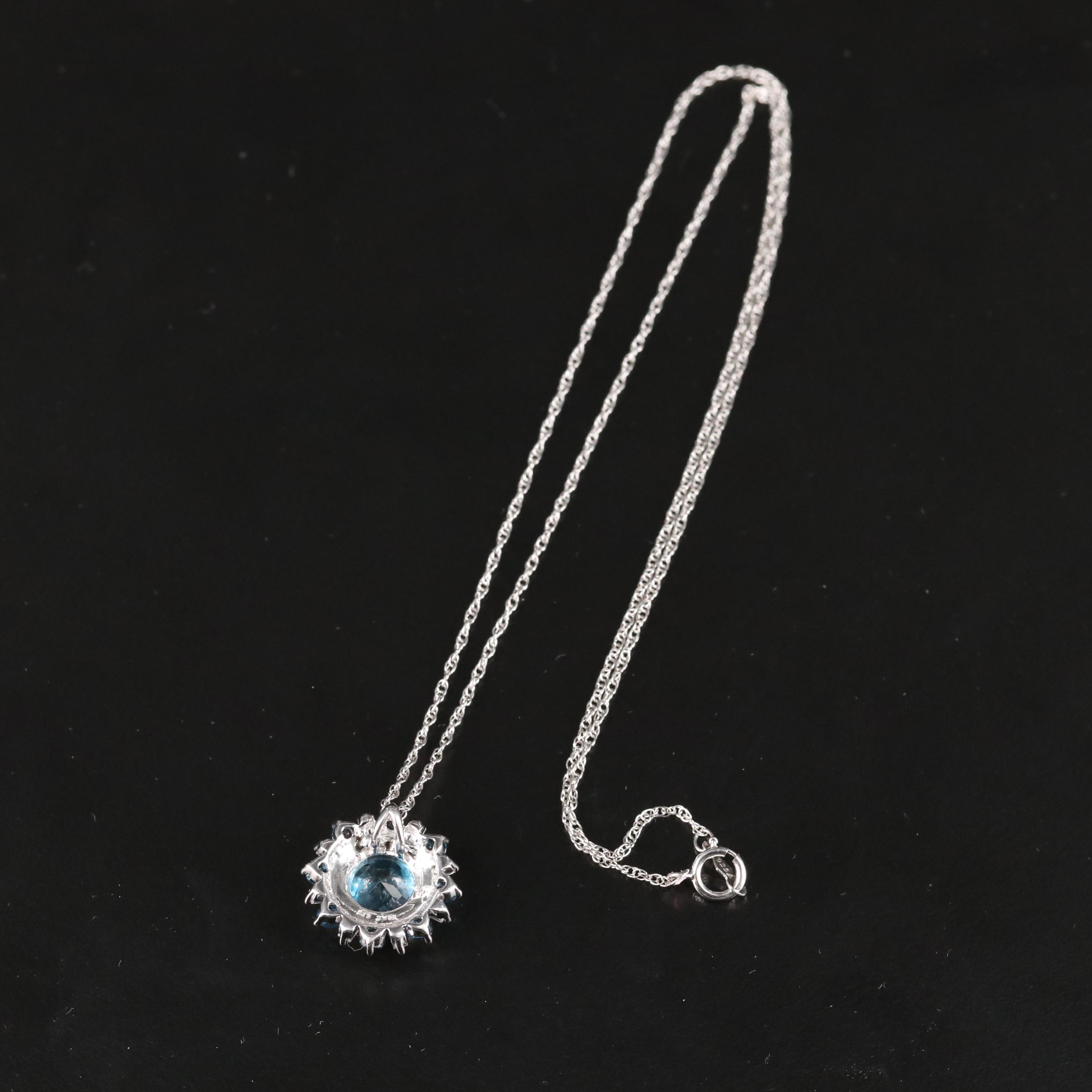 London Blue Topaz Necklace with Swiss Blue Topaz and Sapphire Halo in Sterling