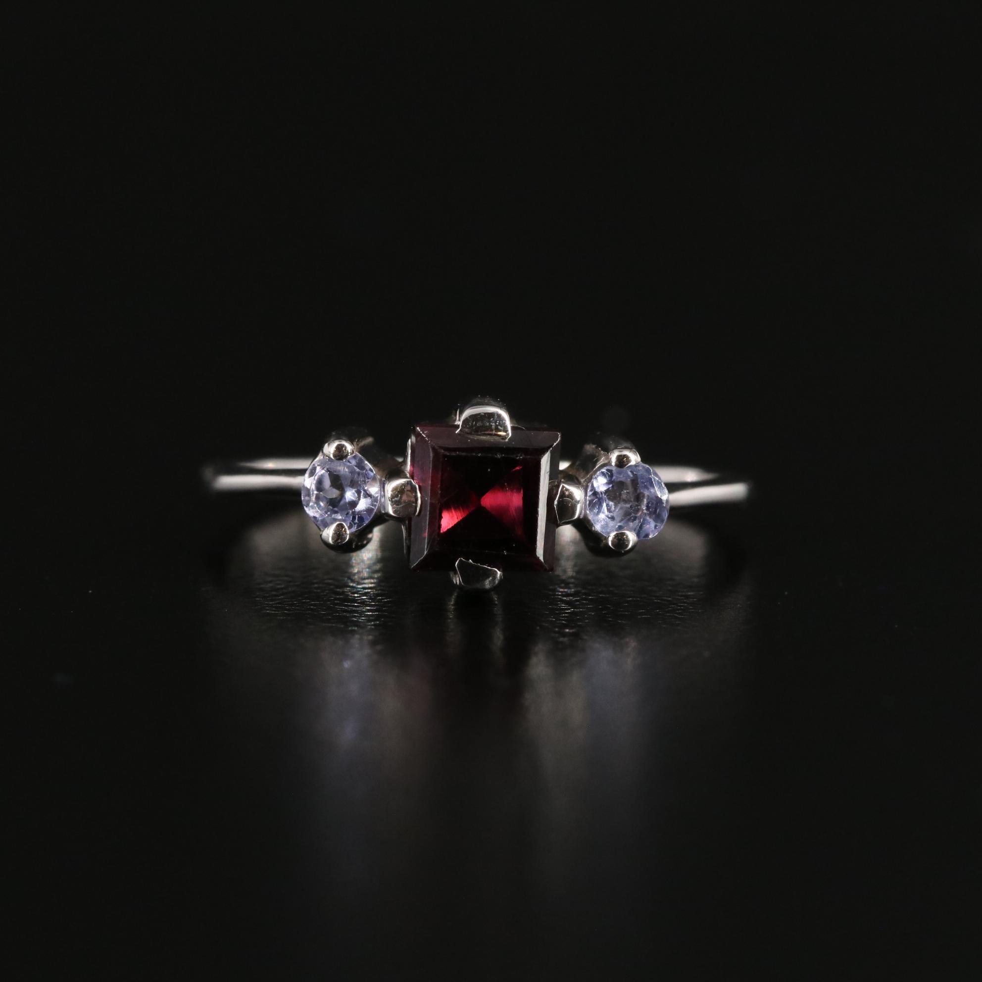 Sterling Garnet and Tanzanite Band