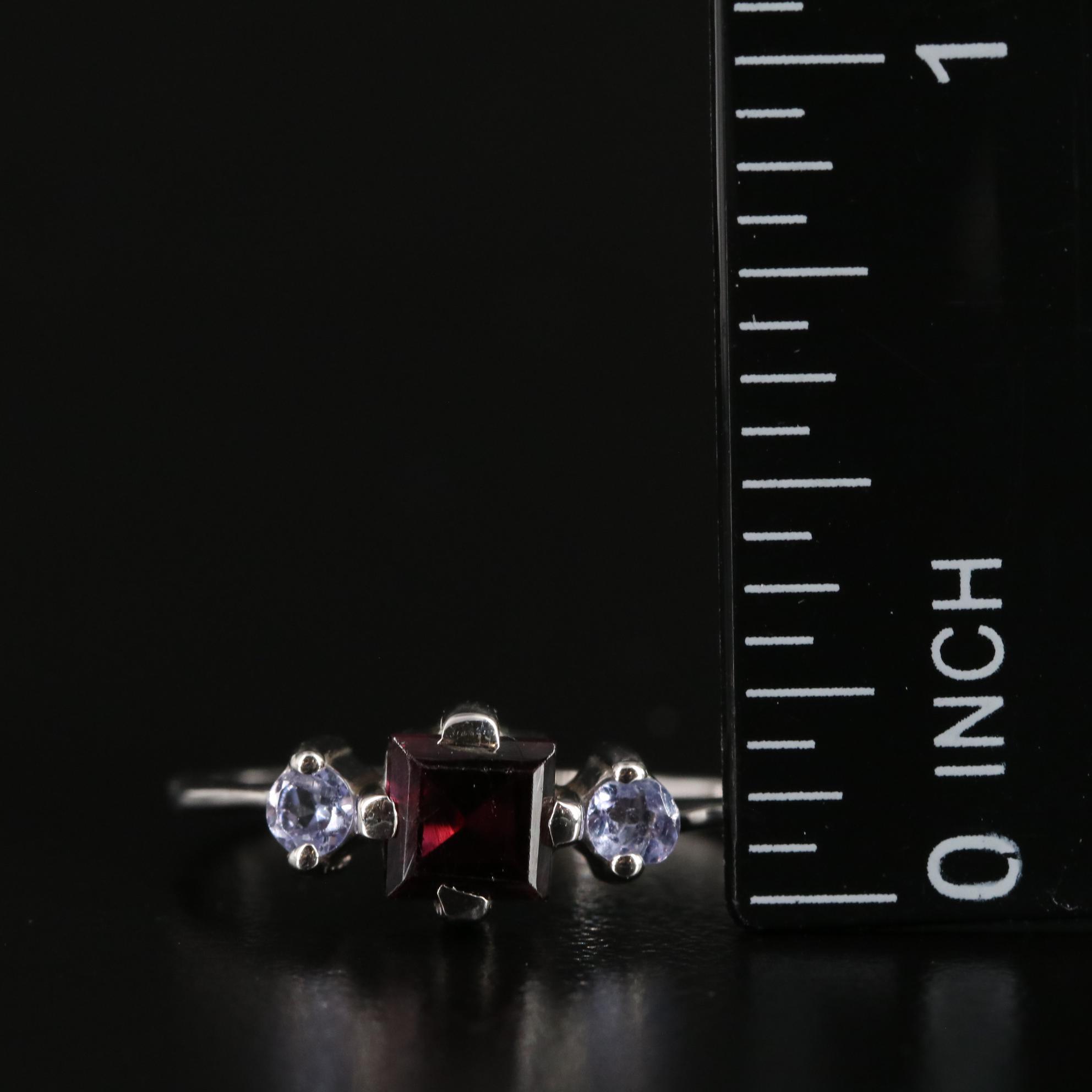 Sterling Garnet and Tanzanite Band