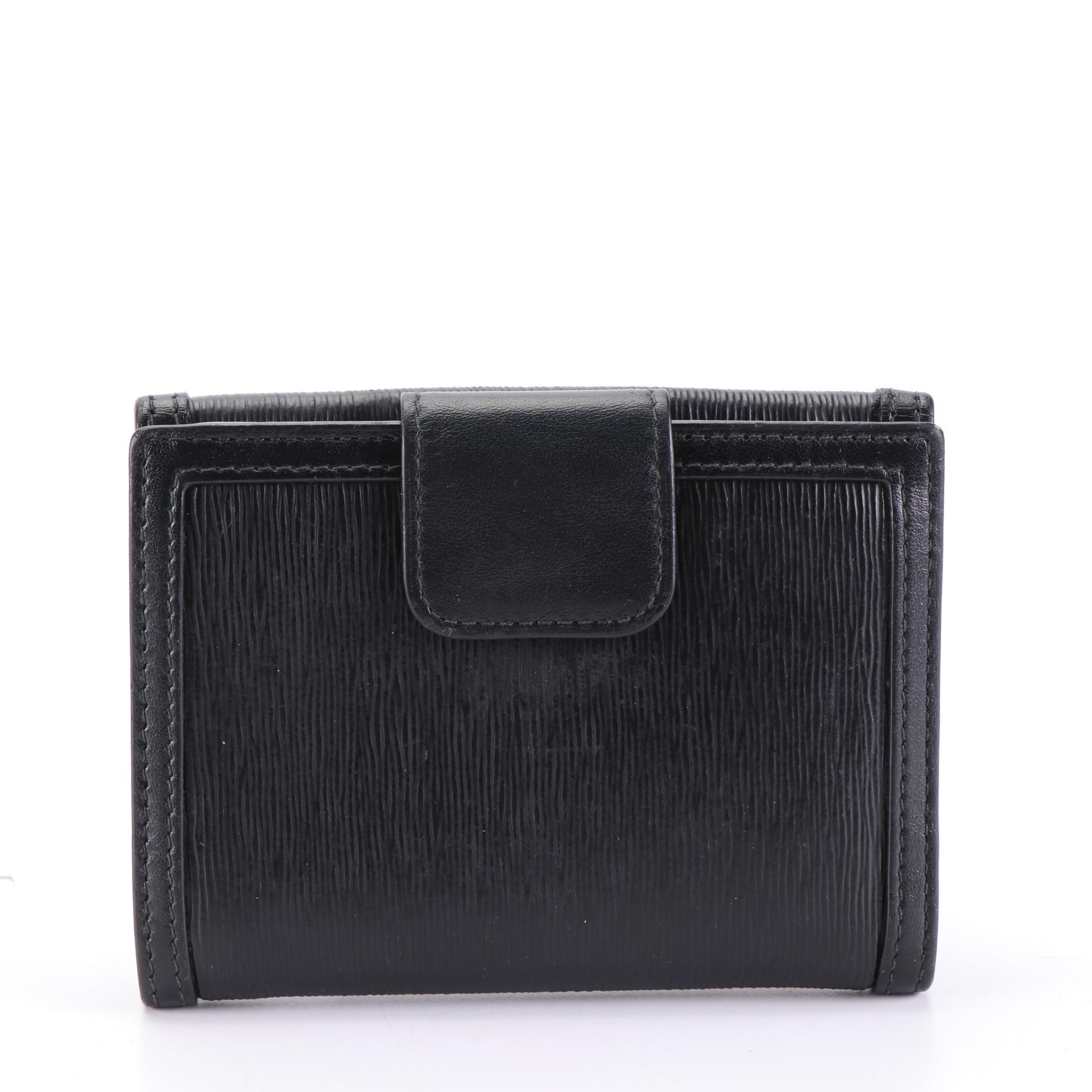 Prada French Flap Compact Wallet in Black Textured Leather