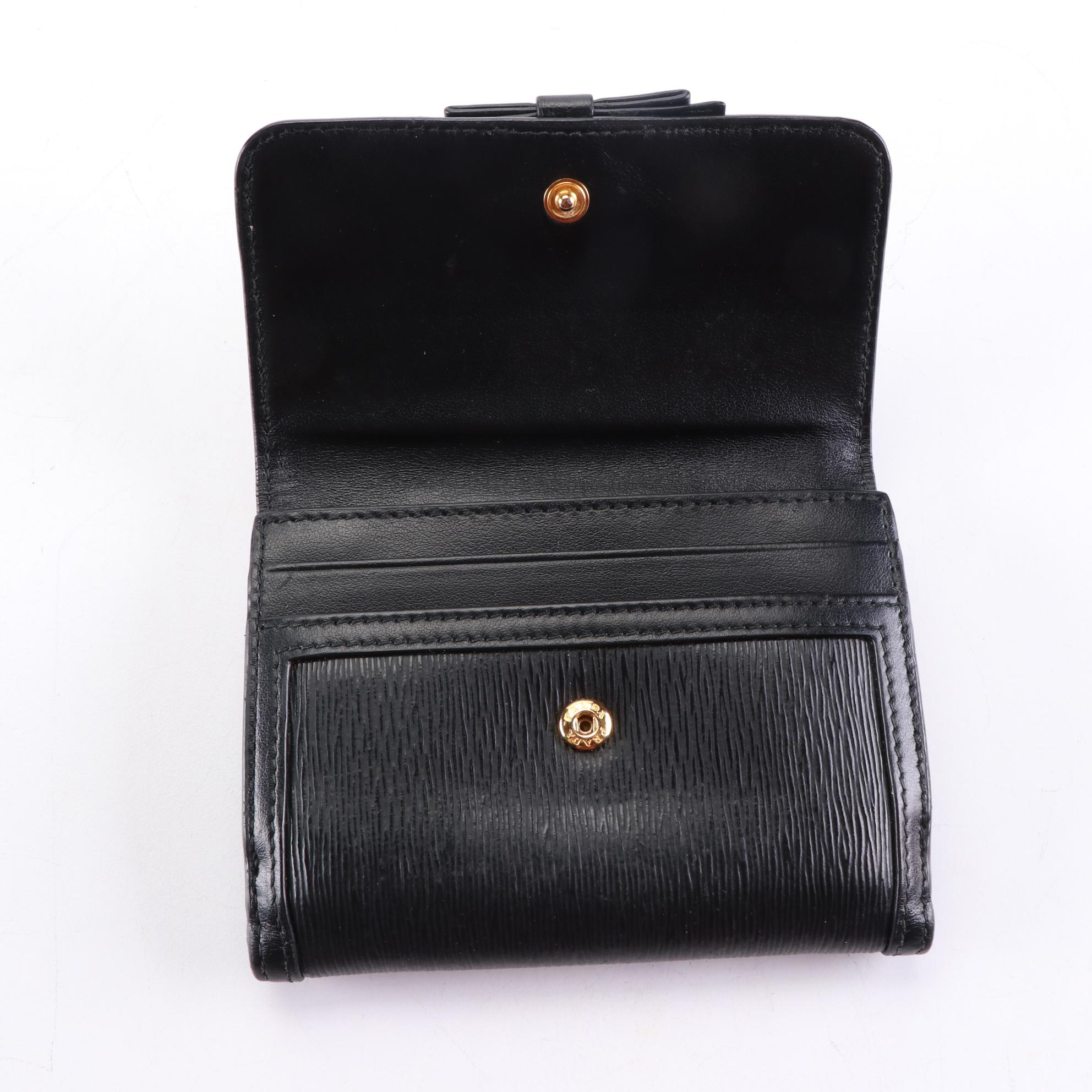 Prada French Flap Compact Wallet in Black Textured Leather