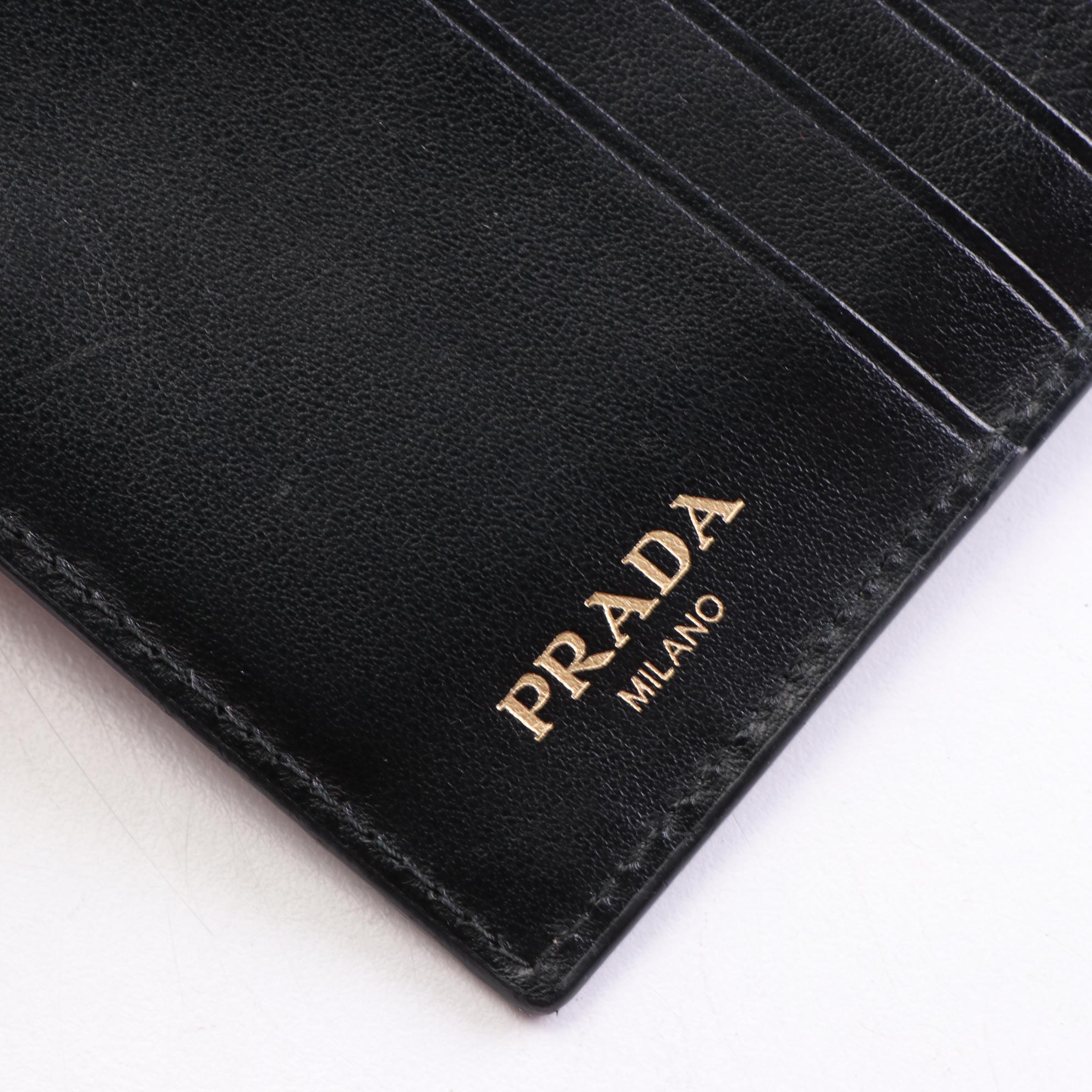 Prada French Flap Compact Wallet in Black Textured Leather