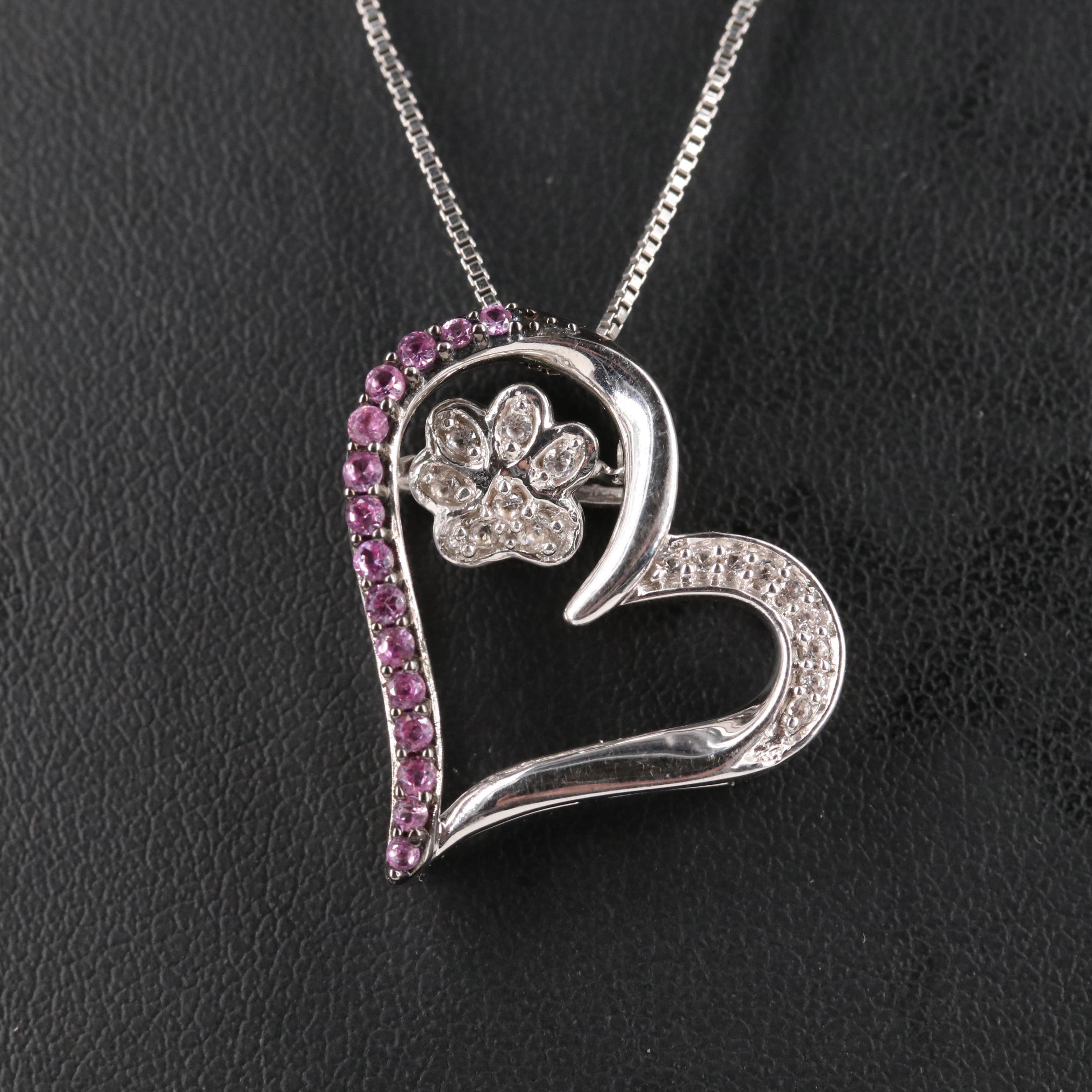 Sterling Ruby and Sapphire Articulated Flower in Heart Pendant Necklace