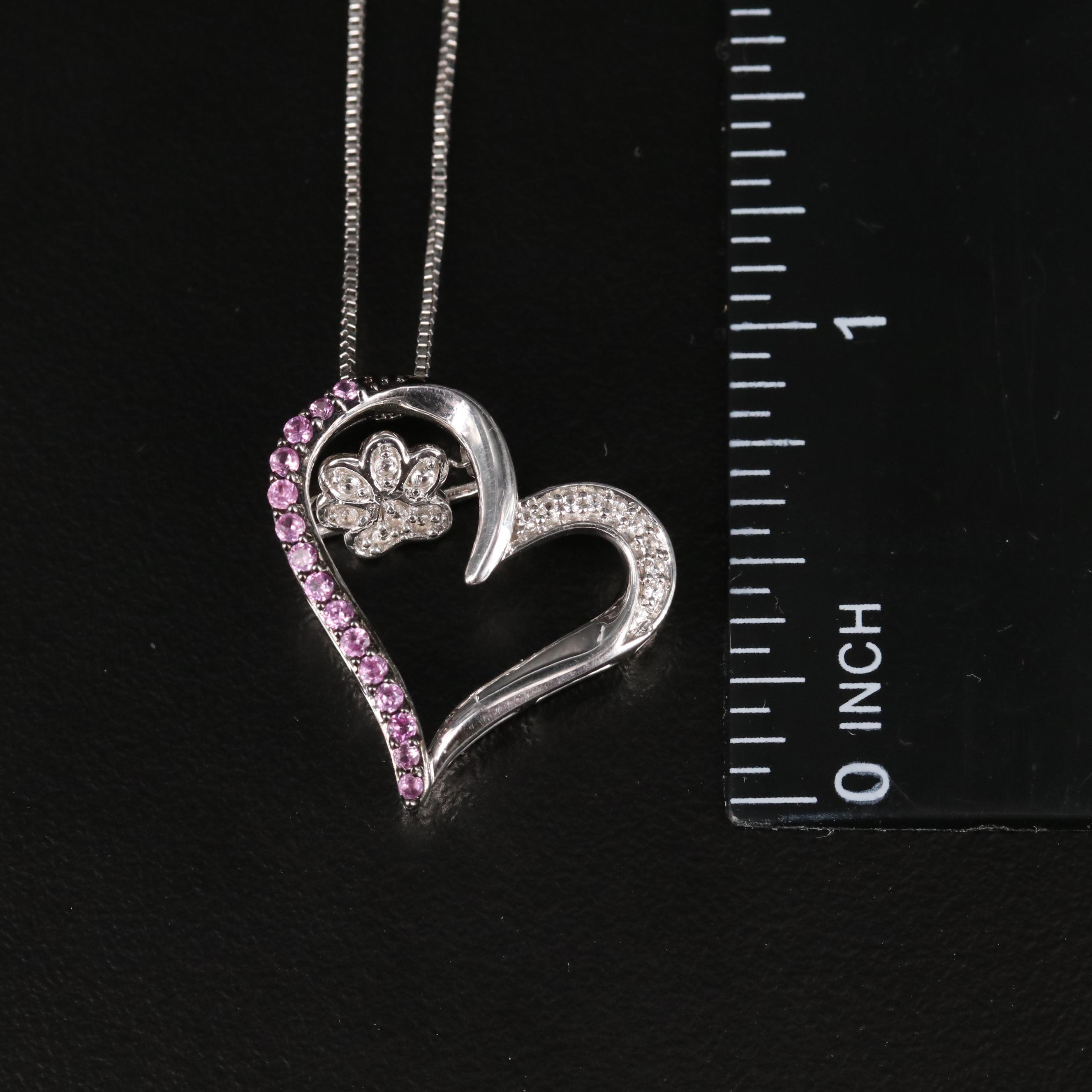 Sterling Ruby and Sapphire Articulated Flower in Heart Pendant Necklace