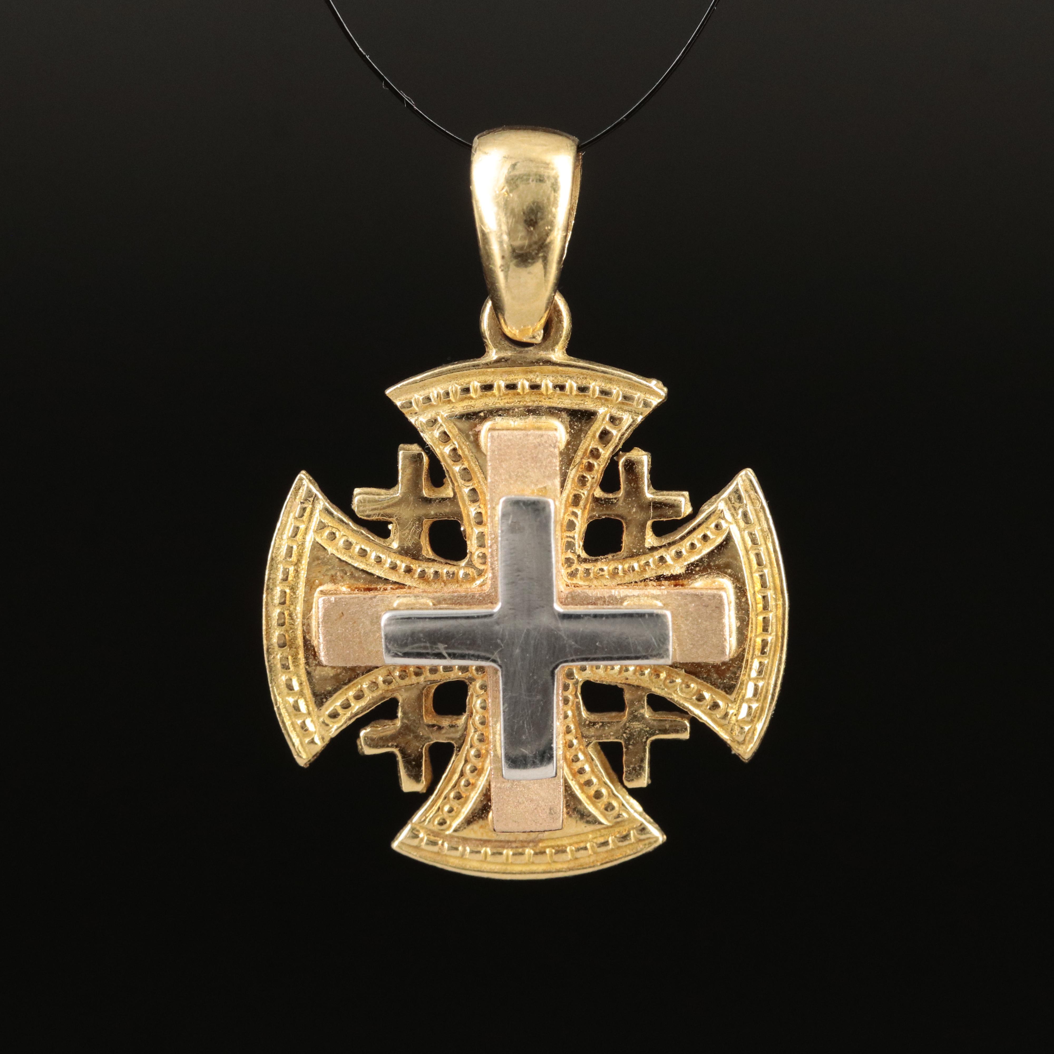 18K Tri-Color Gold Jerusalem Cross Pendant