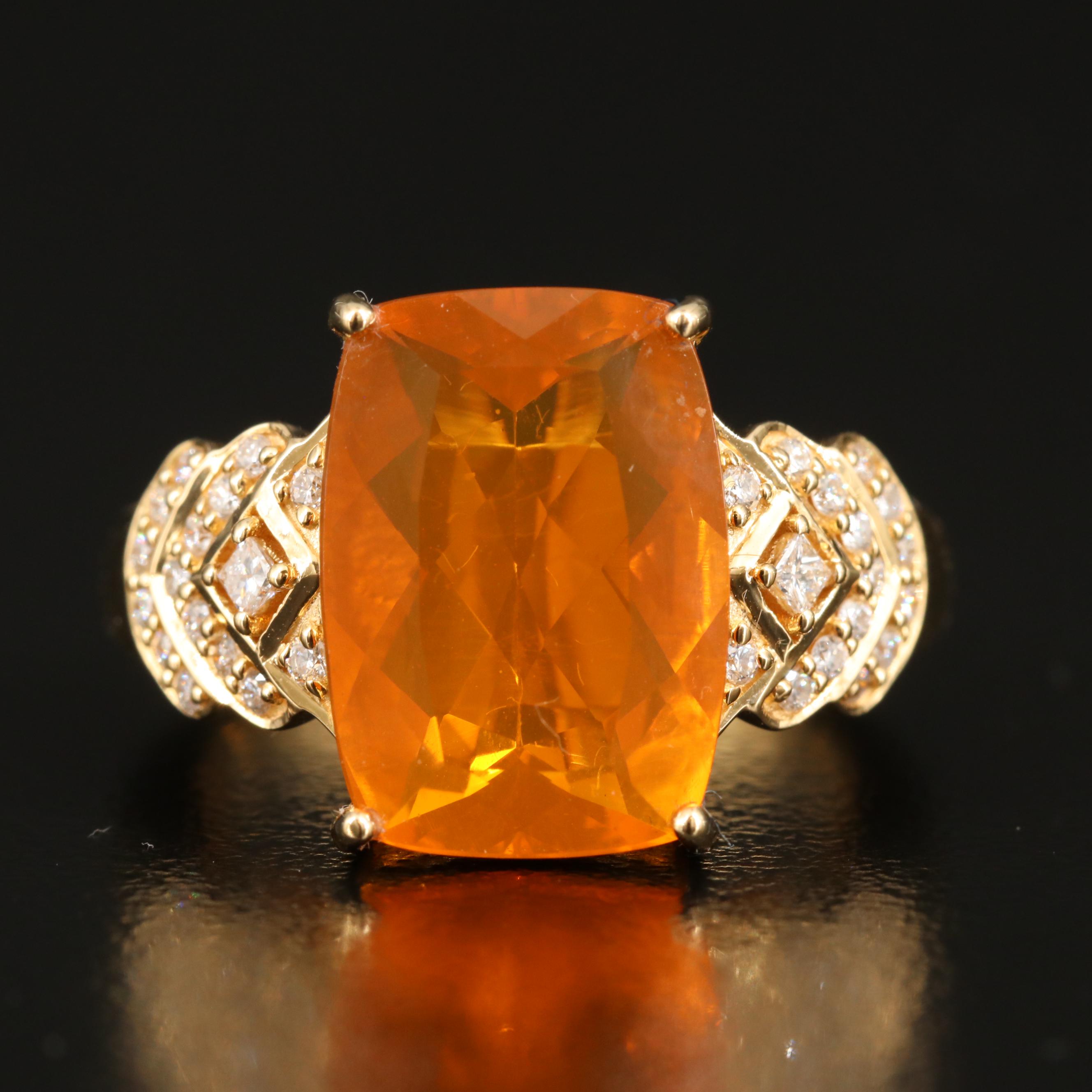 Chromia Jewelry 18K Fire Opal and Diamond Ring