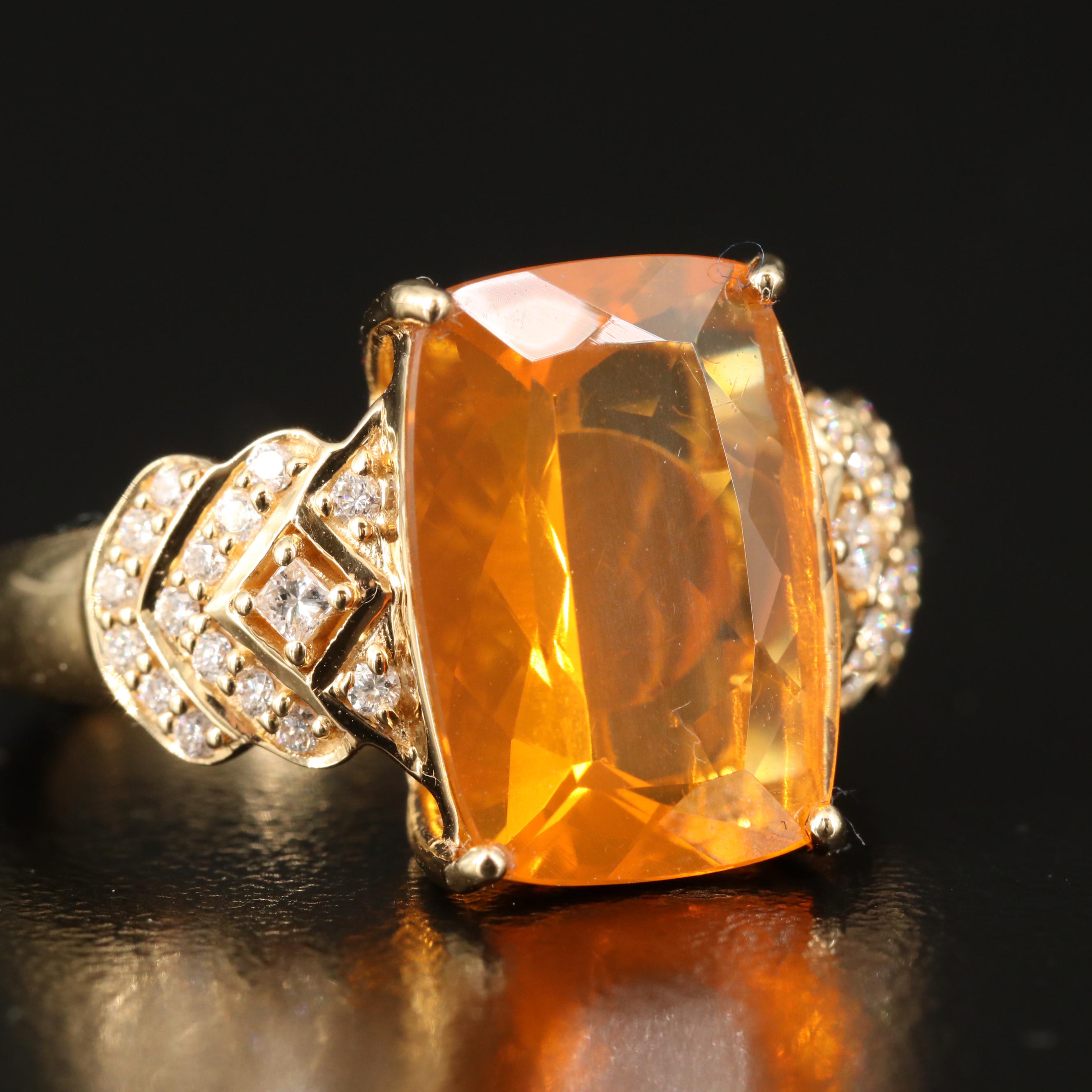 Chromia Jewelry 18K Fire Opal and Diamond Ring