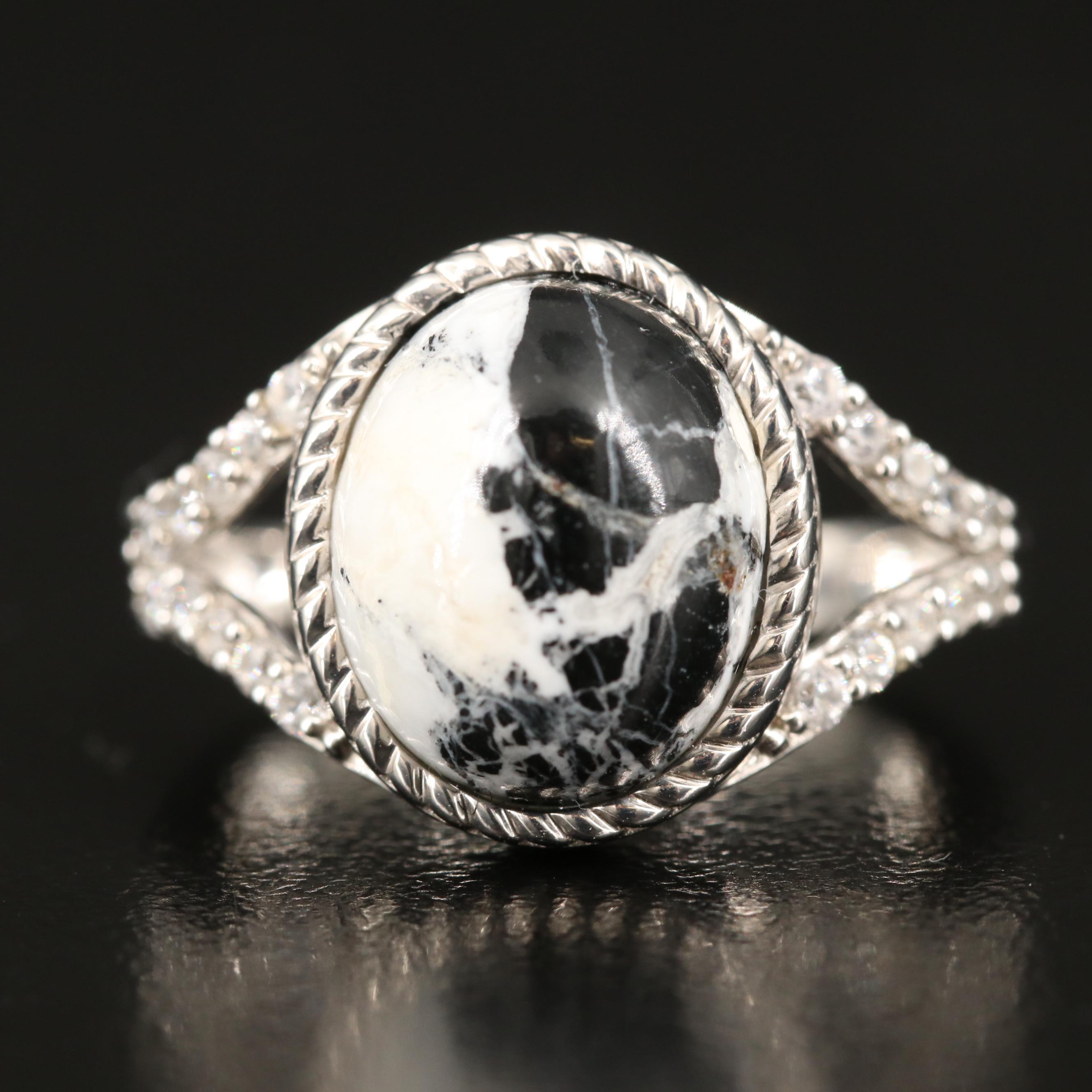 Sterling Jasper and White Zircon Ring