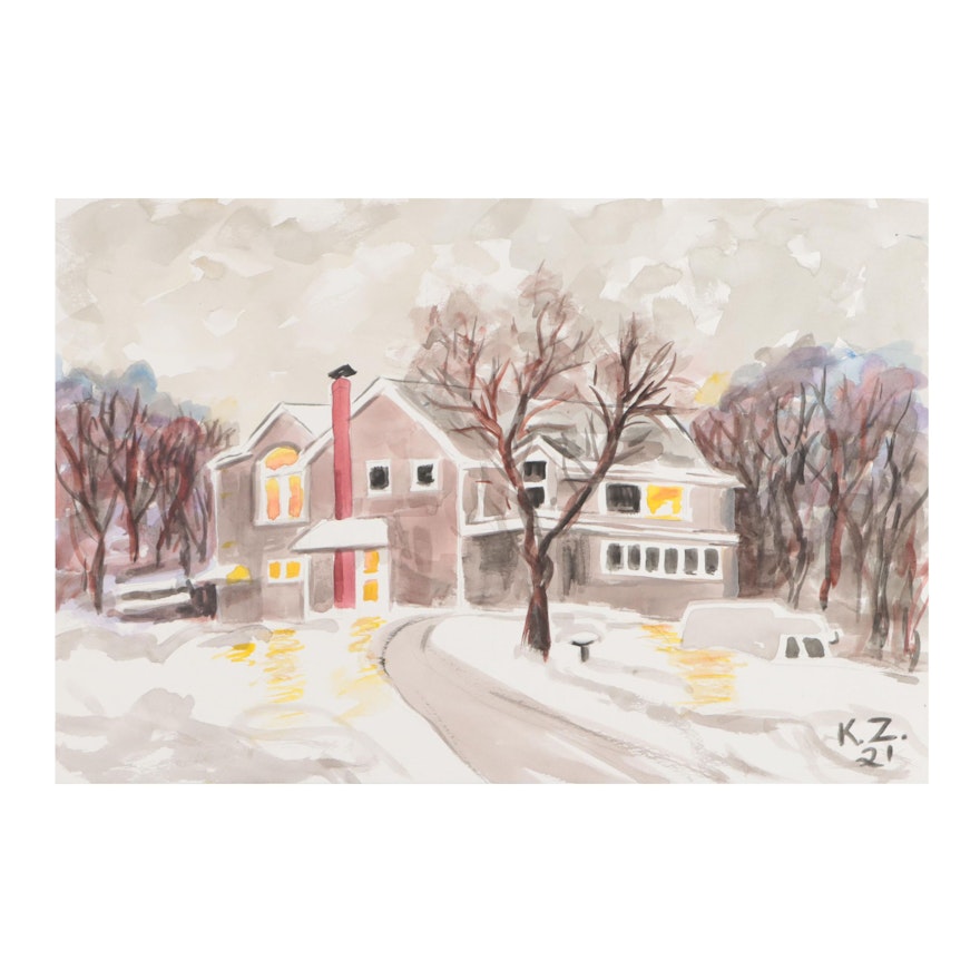 Kathleen Zimbicki Street View Watercolor Painting, 2021