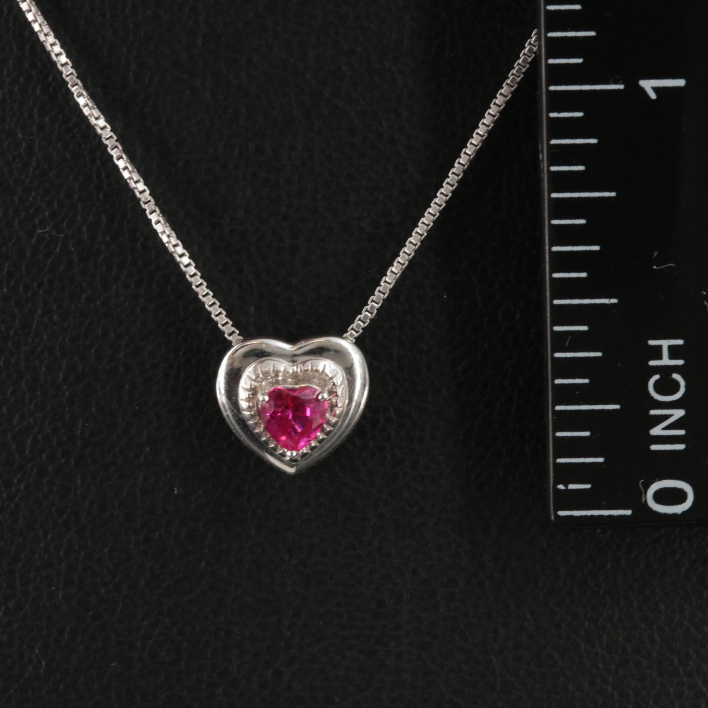 Sterling Ruby Heart Pendant Necklace