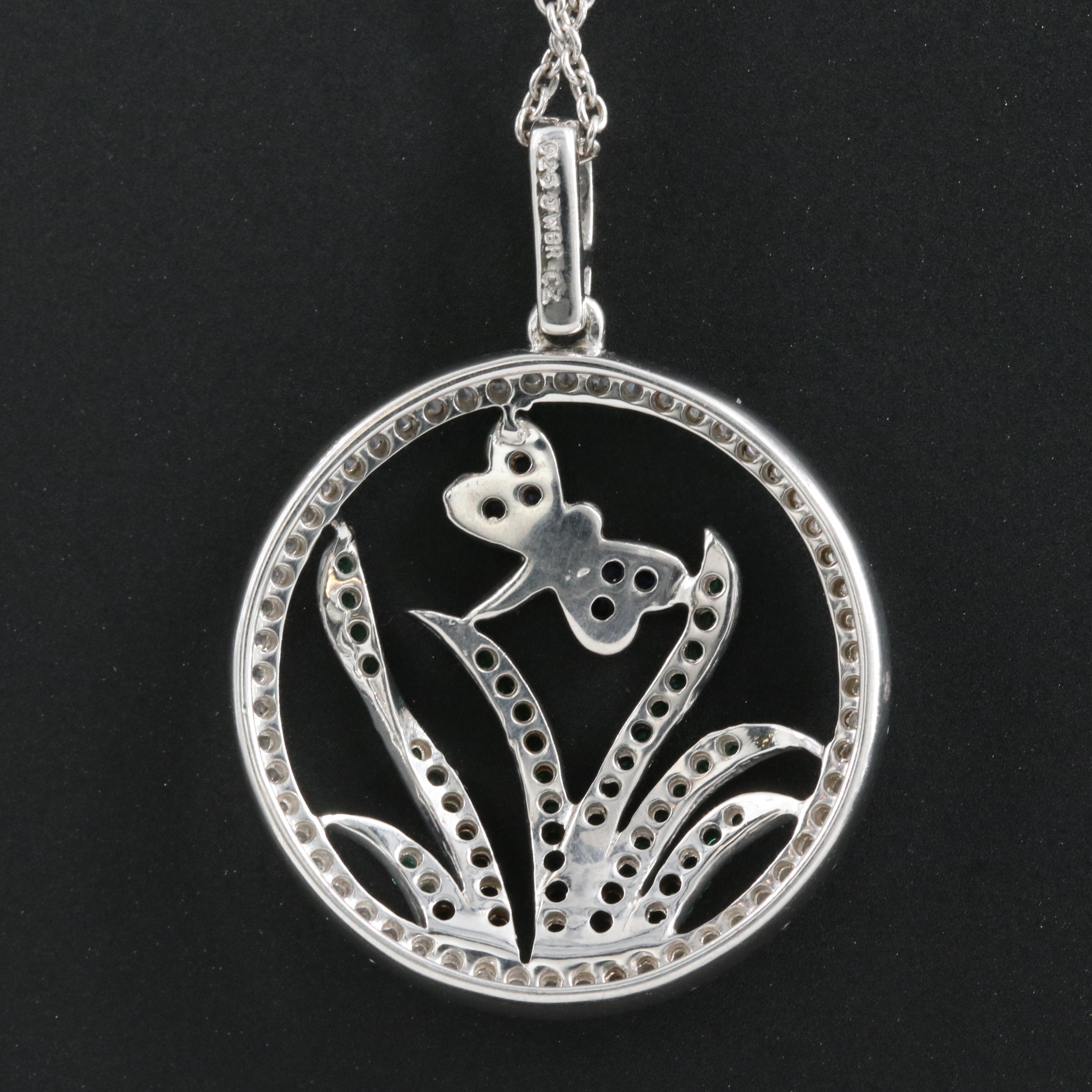 Sterling Cubic Zirconia Butterfly Pendant Necklace