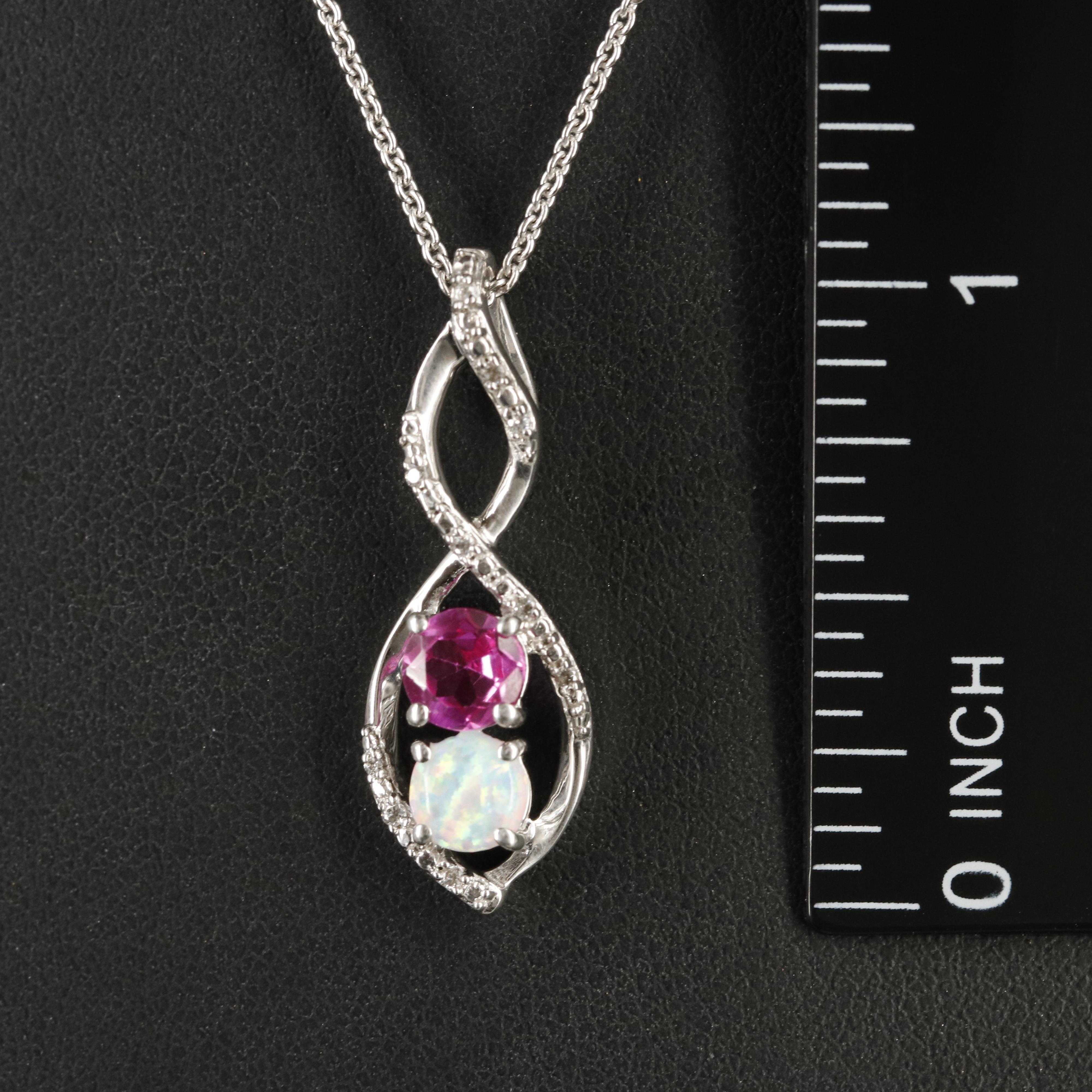 Sterling Opal, Sapphire and Cubic Zirconia Pendant Necklace