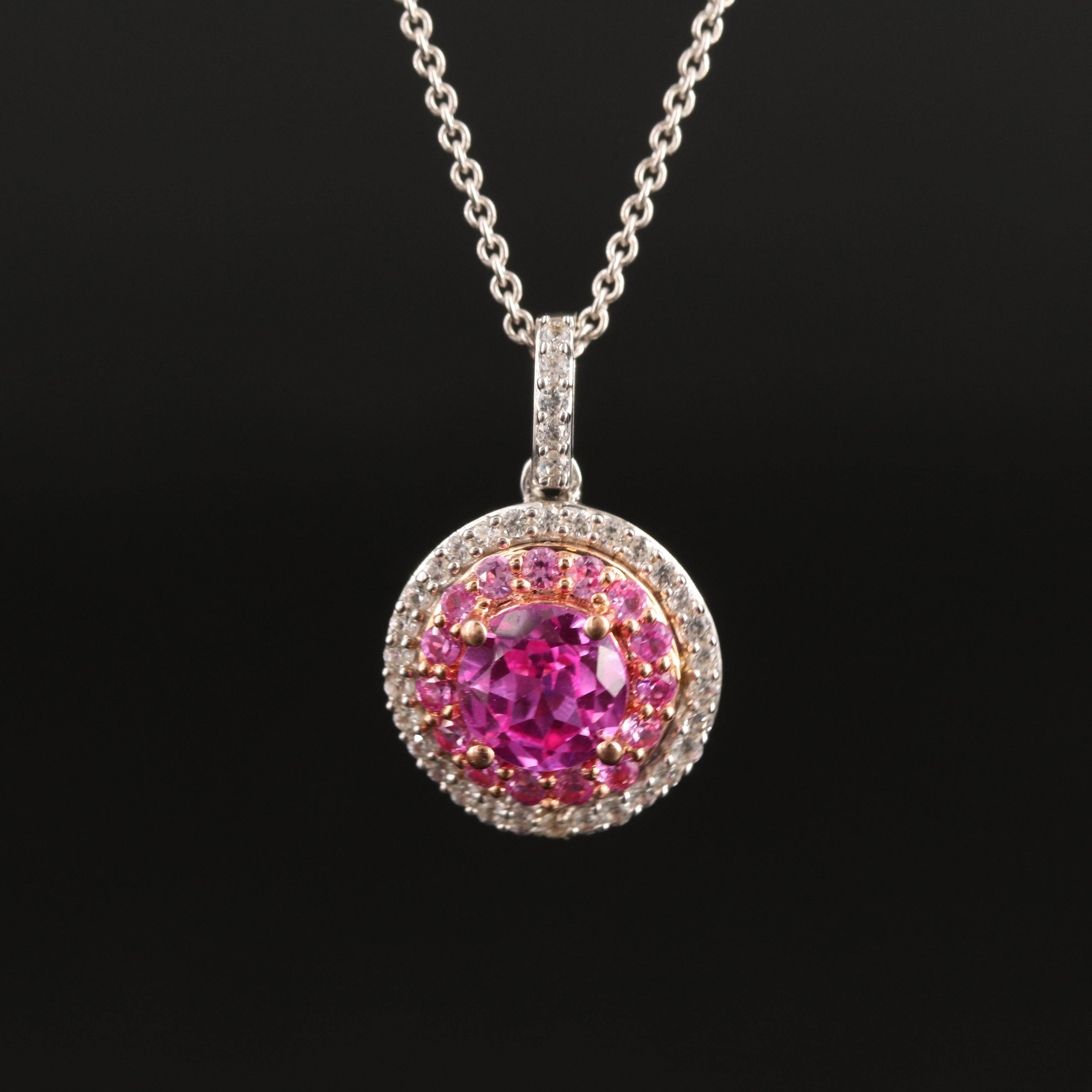 Sterling Sapphire Necklace with 10K Rose Gold Accent