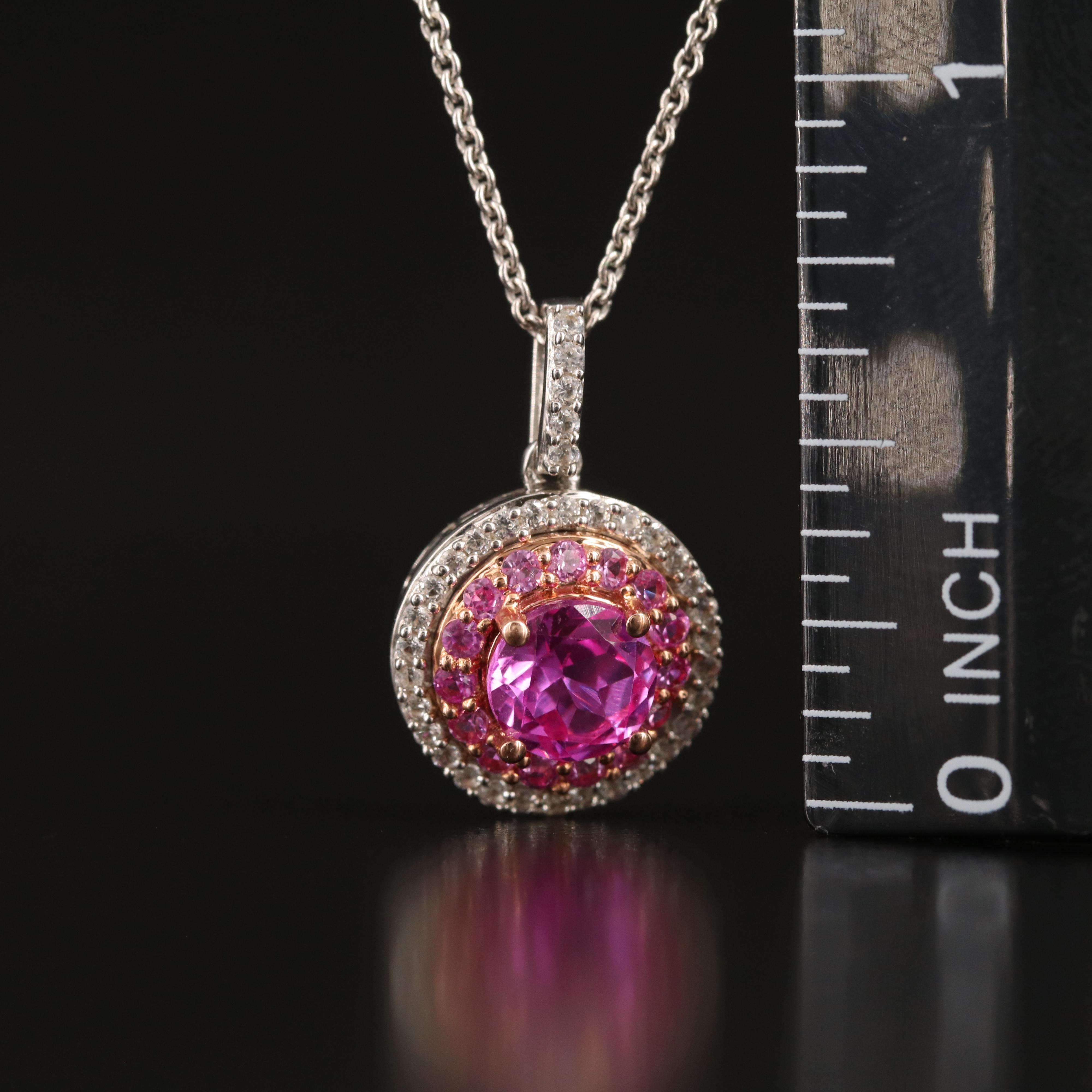 Sterling Sapphire Necklace with 10K Rose Gold Accent