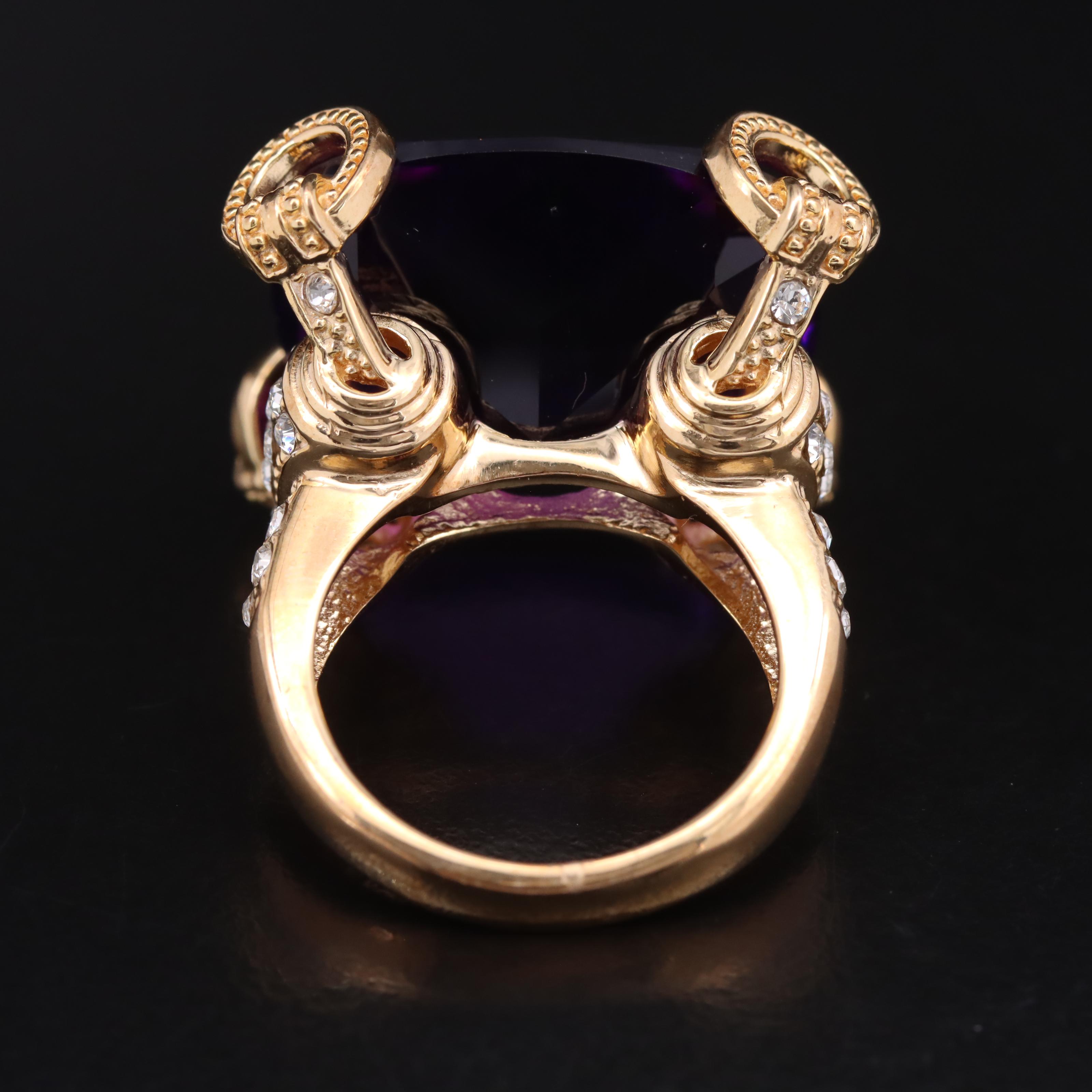 Sterling Amethyst and Rhinestone Statement Ring