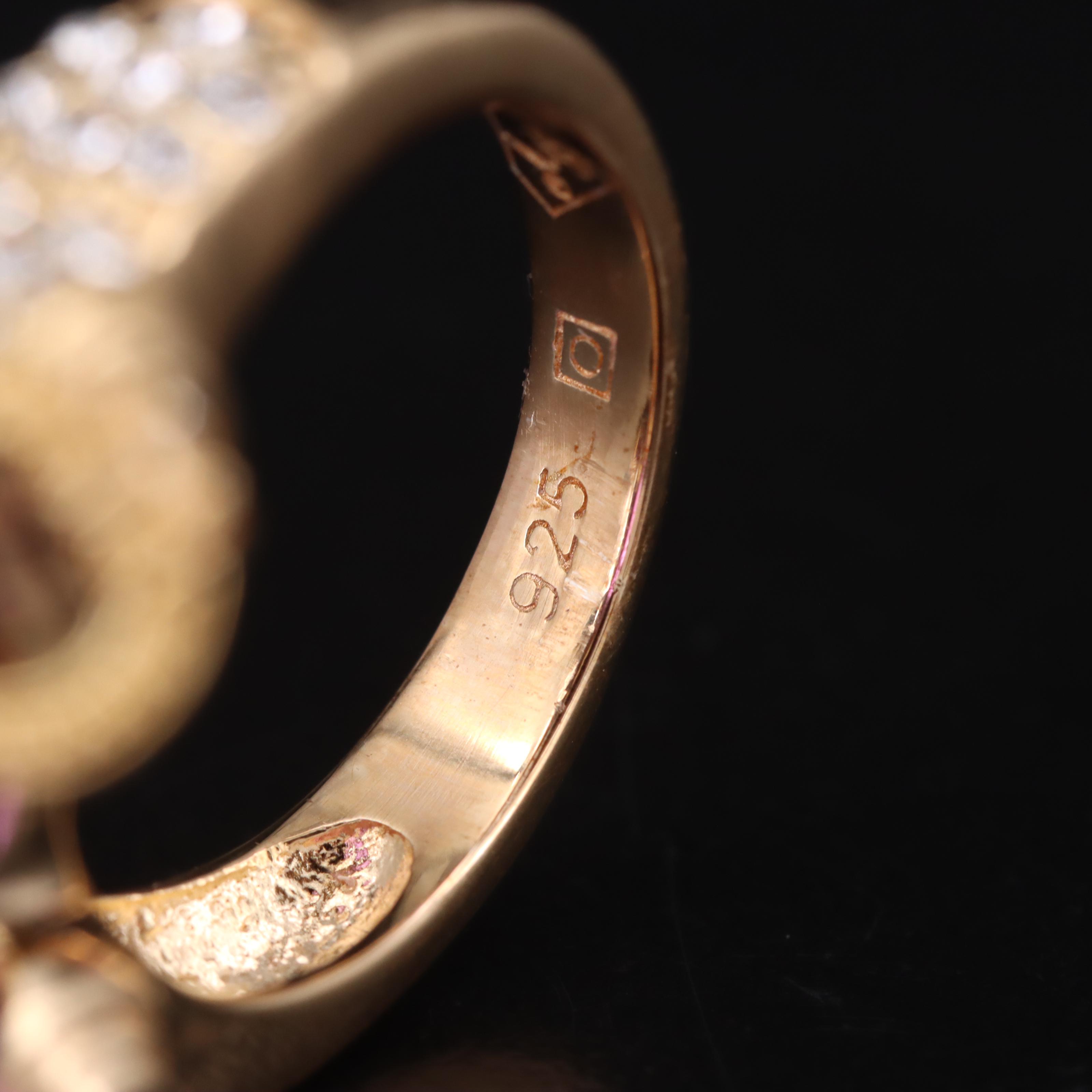 Sterling Amethyst and Rhinestone Statement Ring