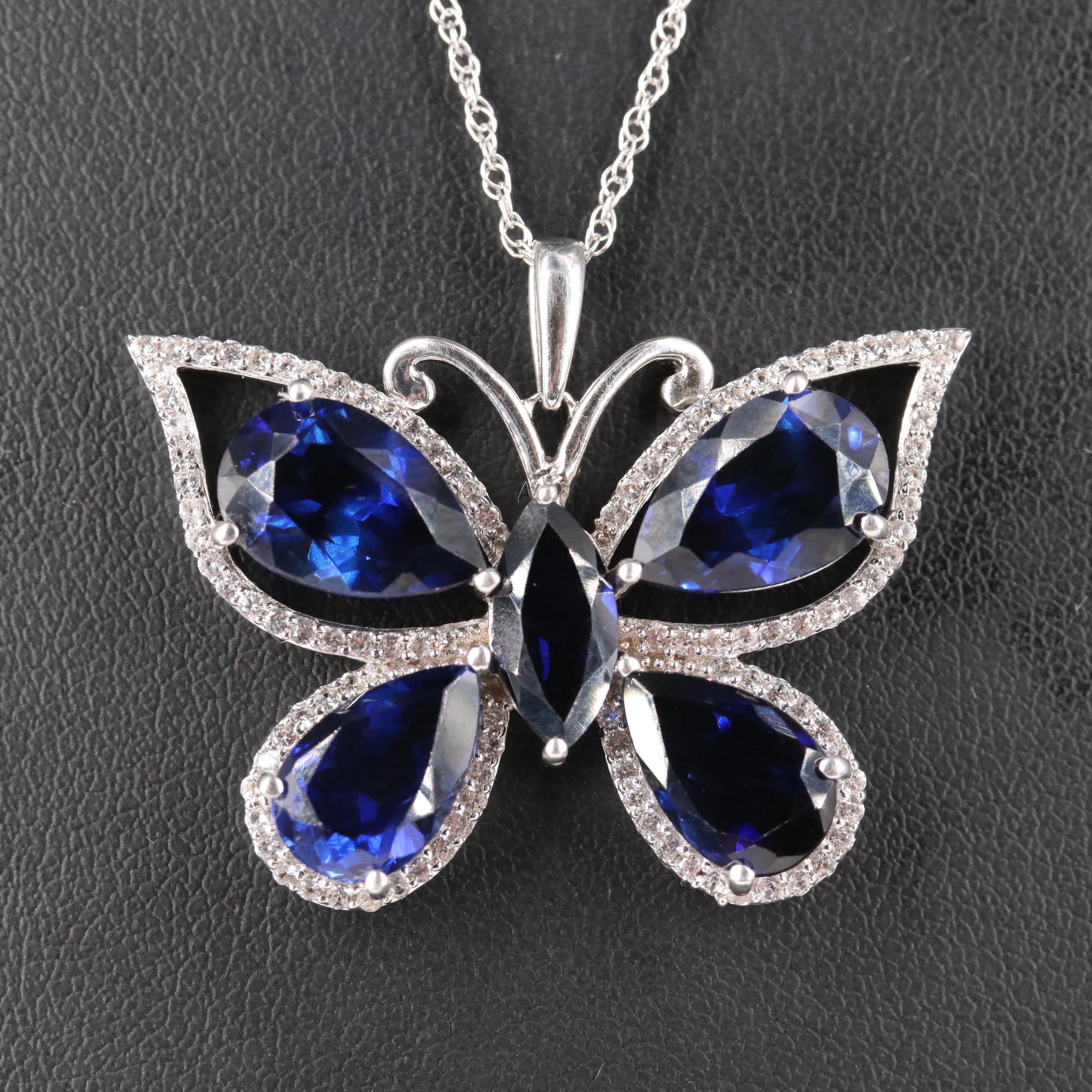 Sterling Sapphire Butterfly Pendant Necklace