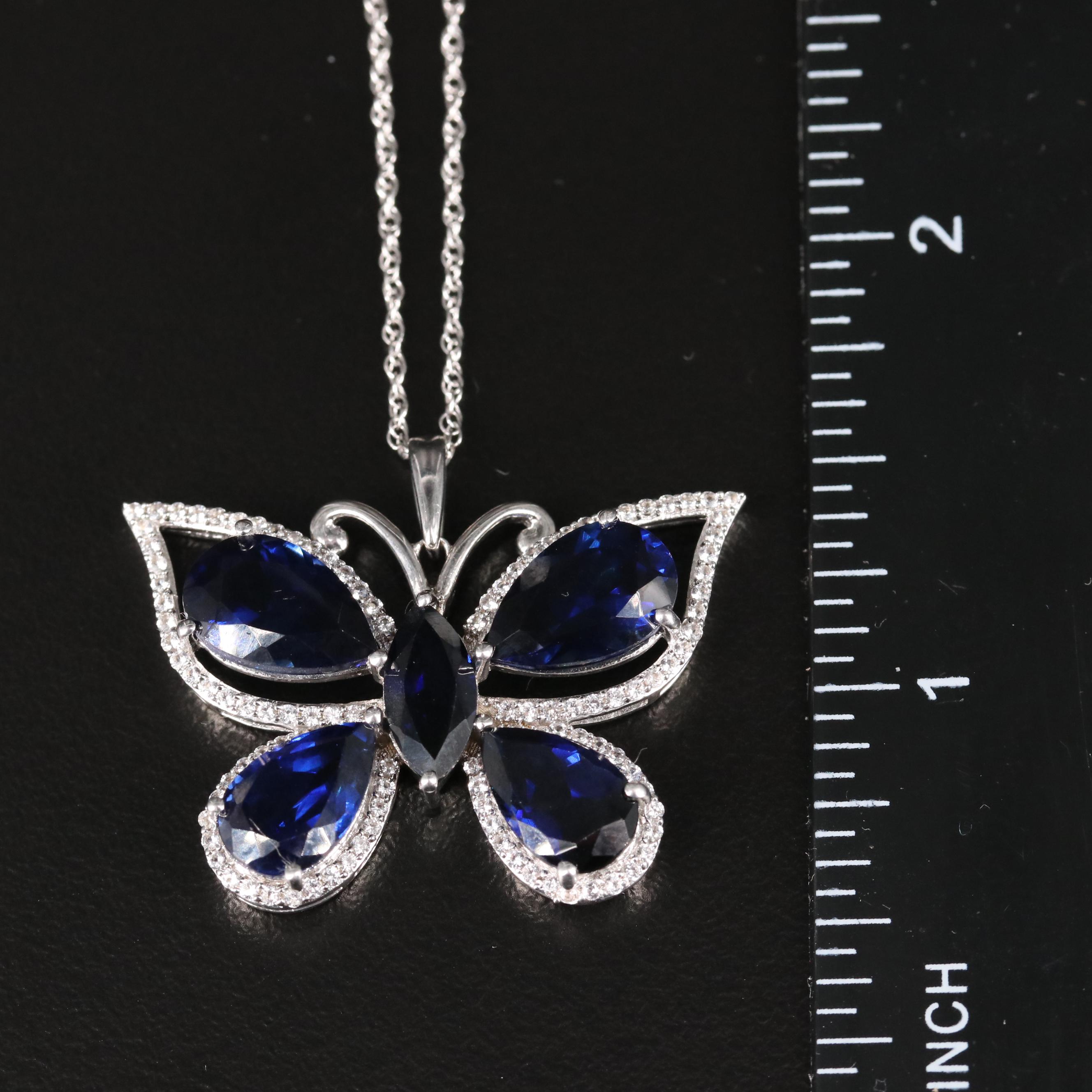 Sterling Sapphire Butterfly Pendant Necklace