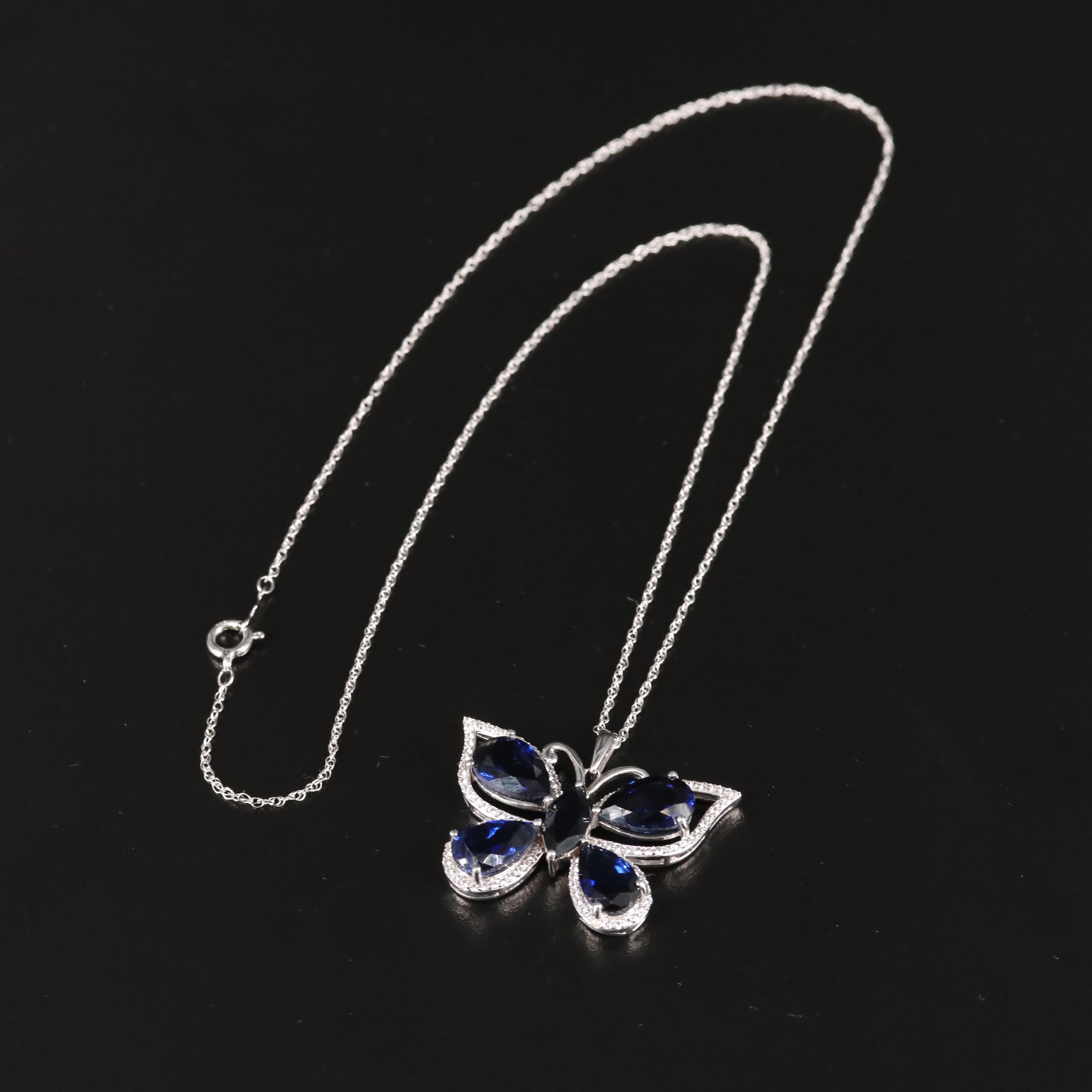 Sterling Sapphire Butterfly Pendant Necklace