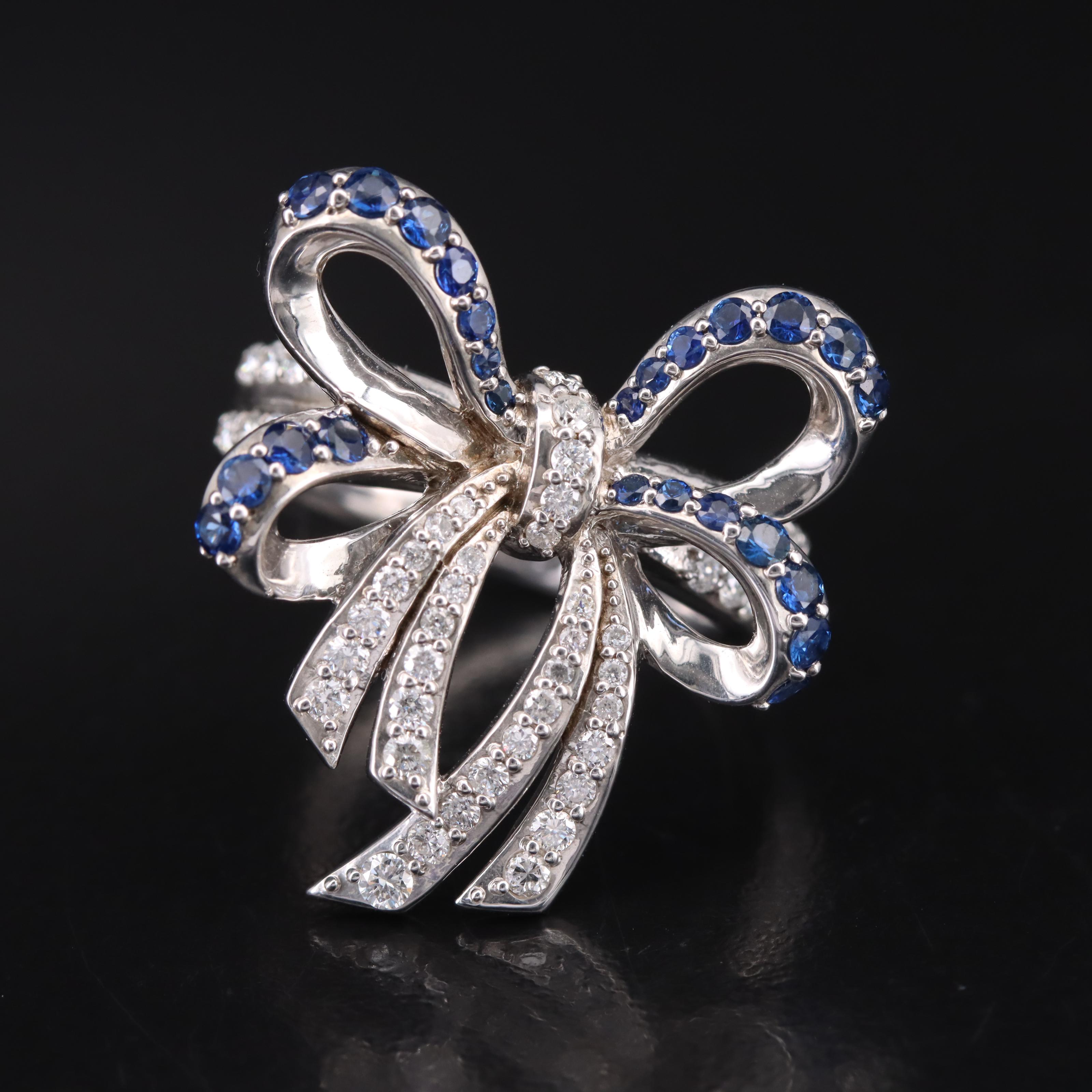 Sterling Sapphire and Diamond Bow Ring
