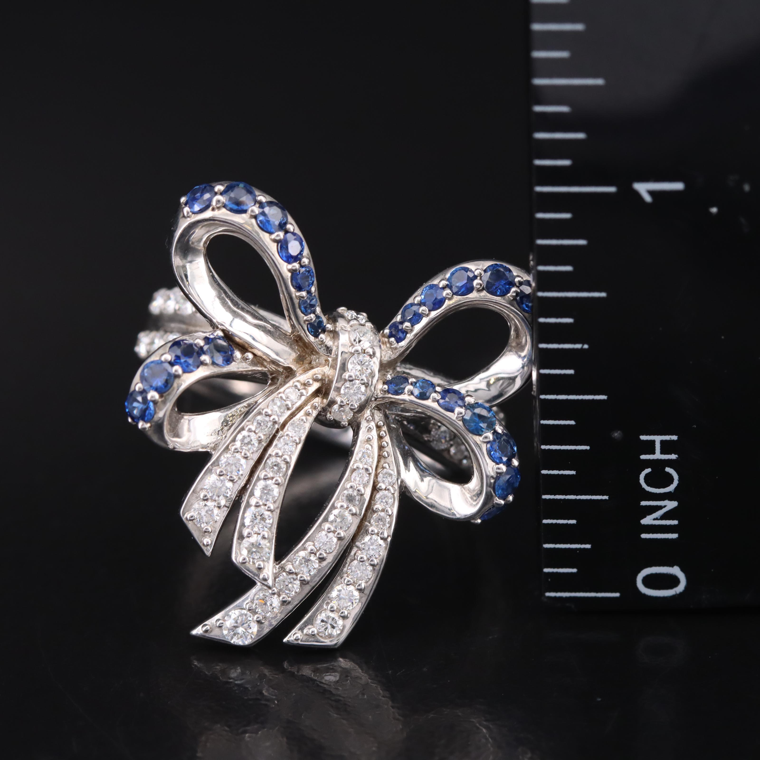 Sterling Sapphire and Diamond Bow Ring
