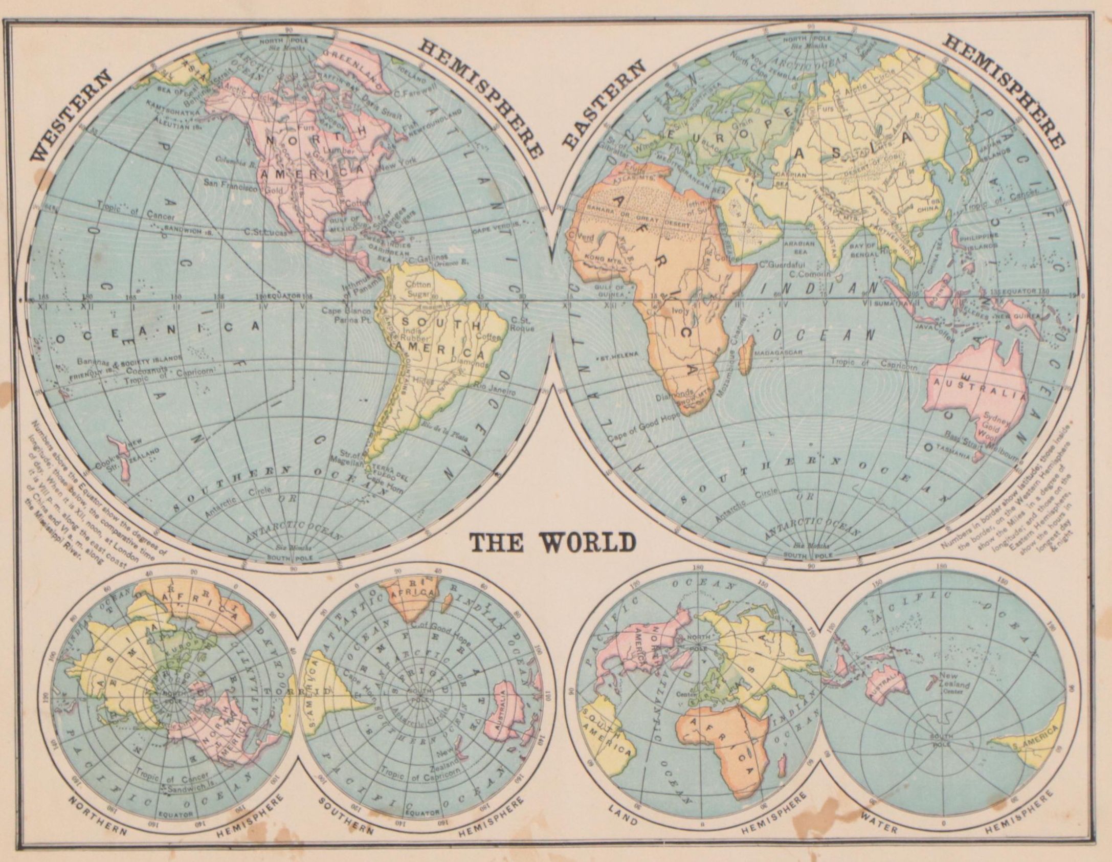 Wax Engraving Map of the World, Circa 1881