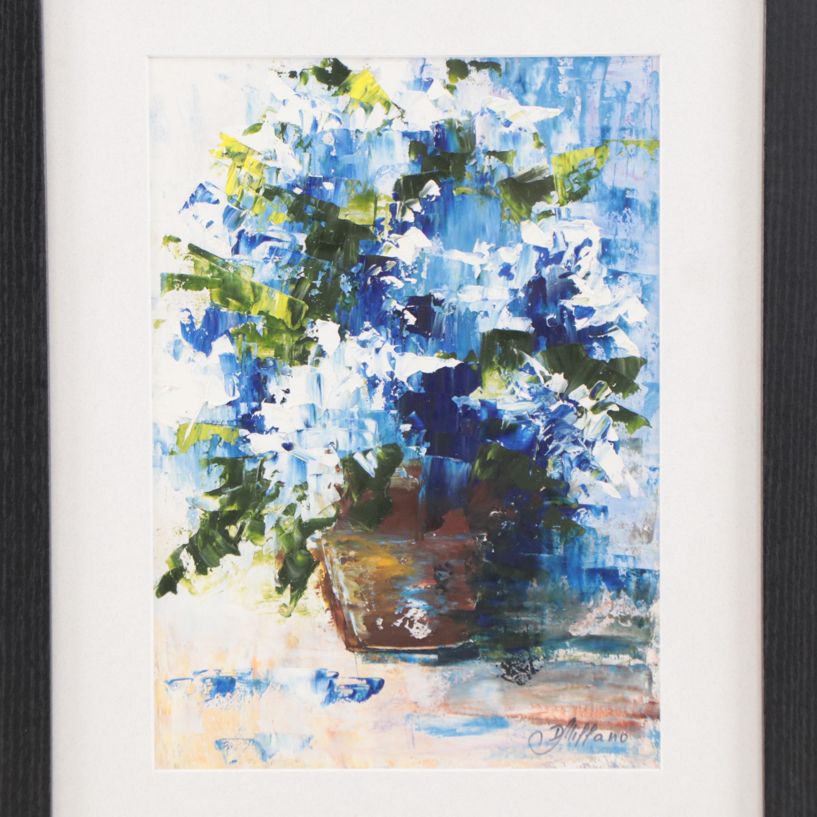 D. Miffano Abstracted Floral Still Life Oil Painting