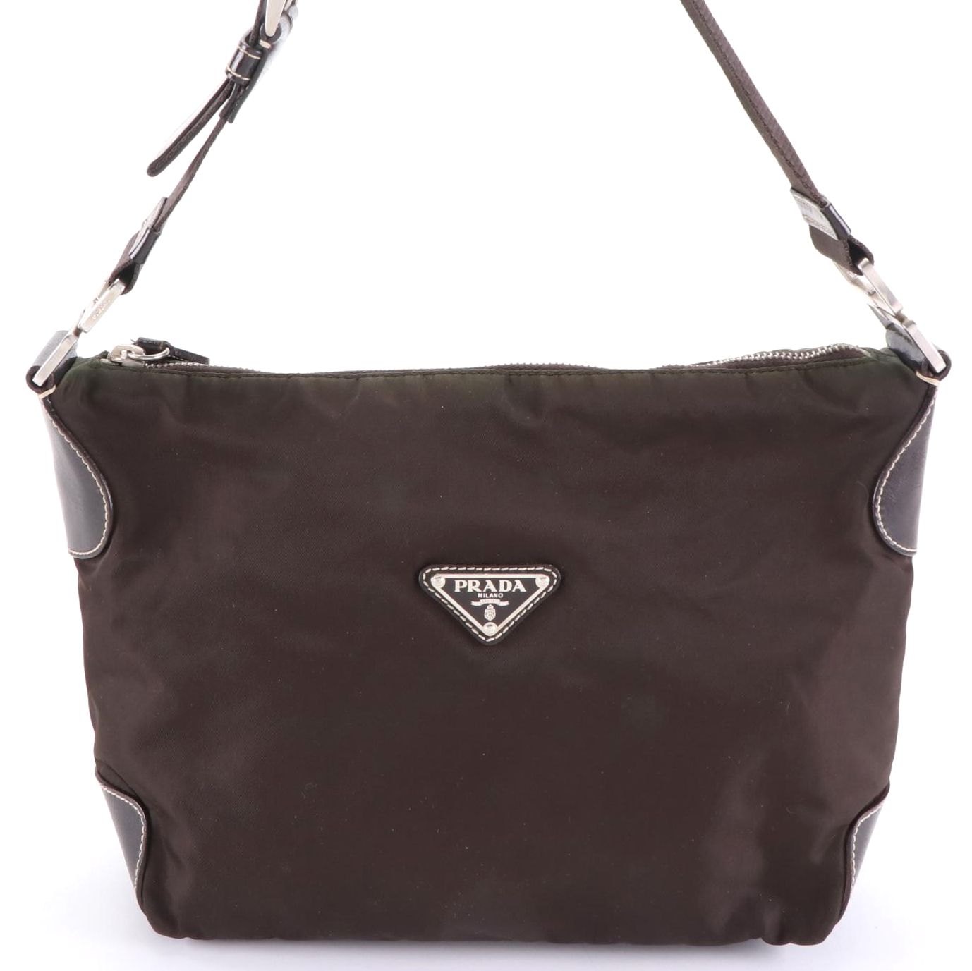 Prada Shoulder Bag in Tessuto Nylon and Vitel Leather