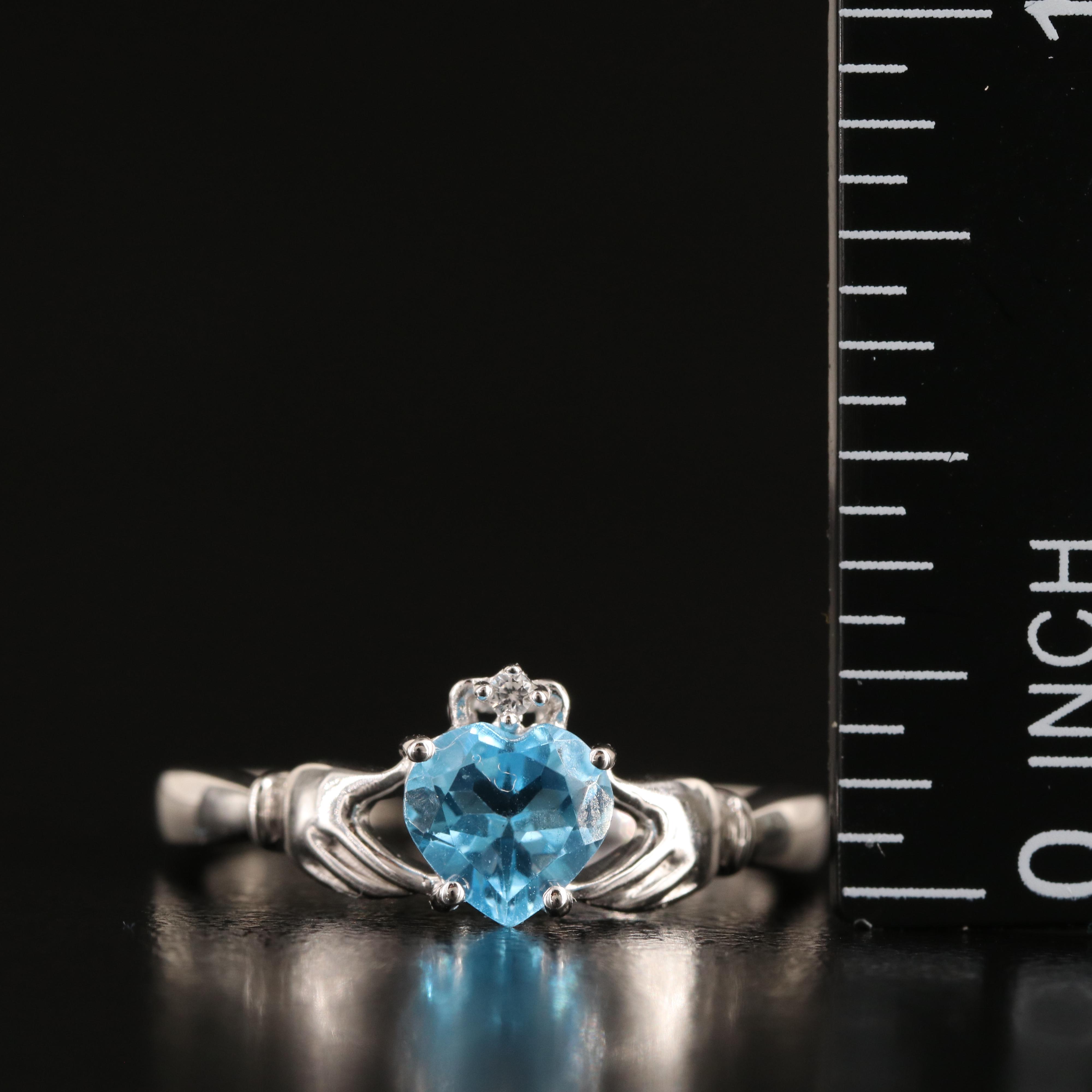 Sterling Sky Blue Topaz and White Sapphire Claddagh Ring