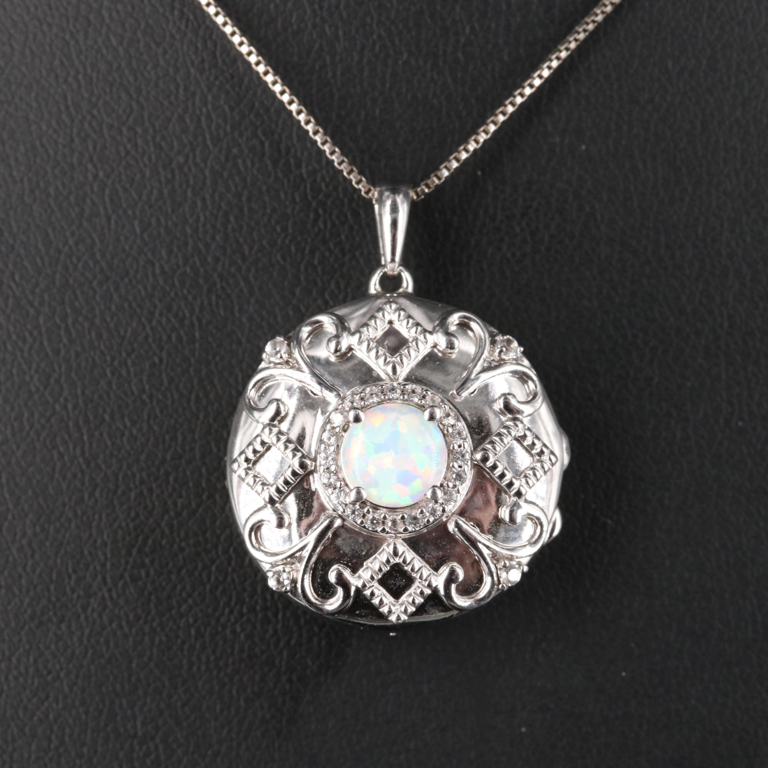 Sterling Opal and Sapphire Locket Necklace