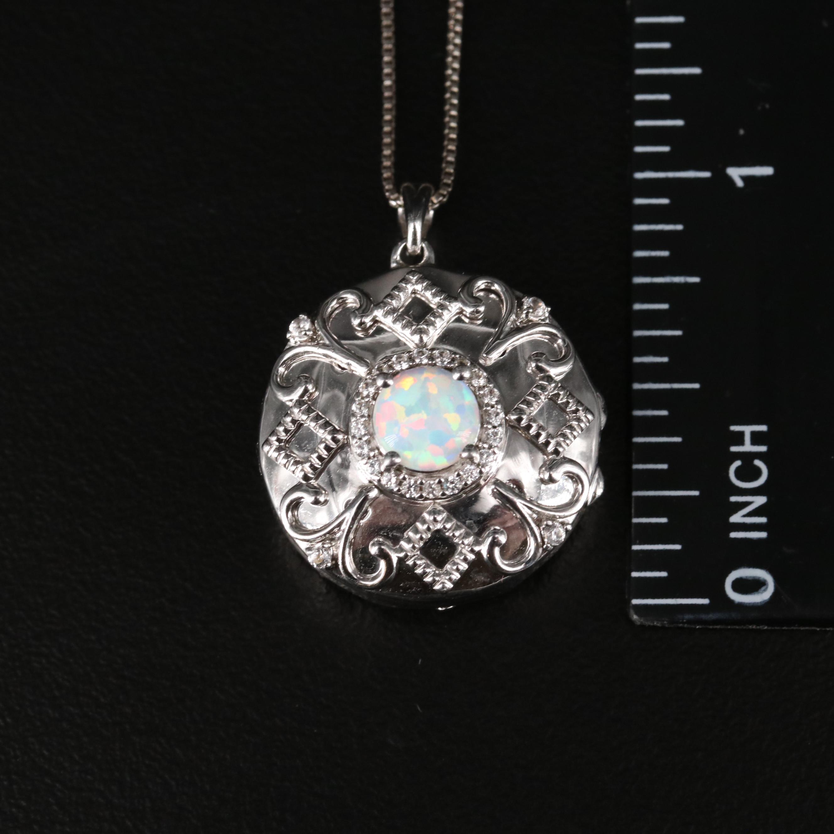 Sterling Opal and Sapphire Locket Necklace