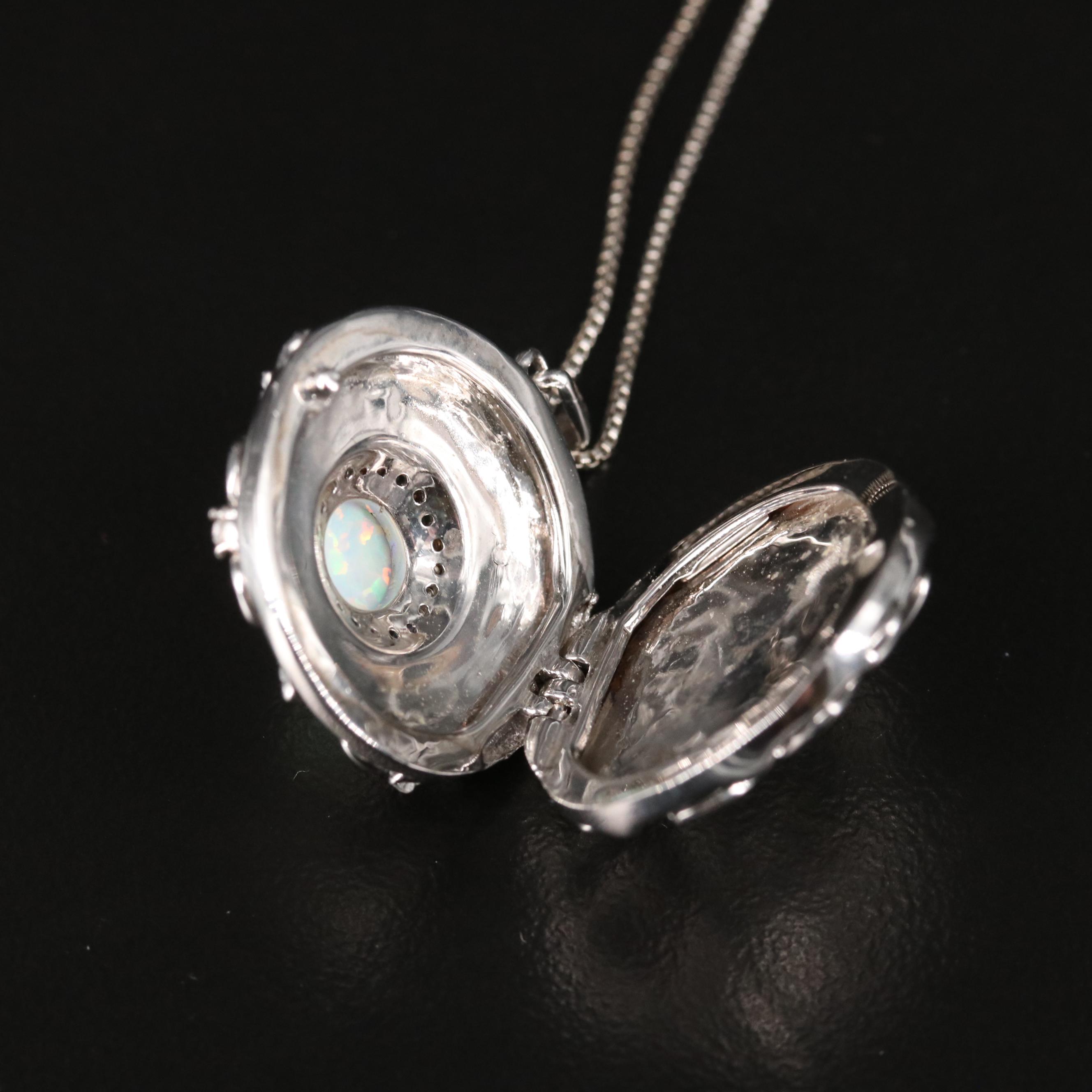 Sterling Opal and Sapphire Locket Necklace