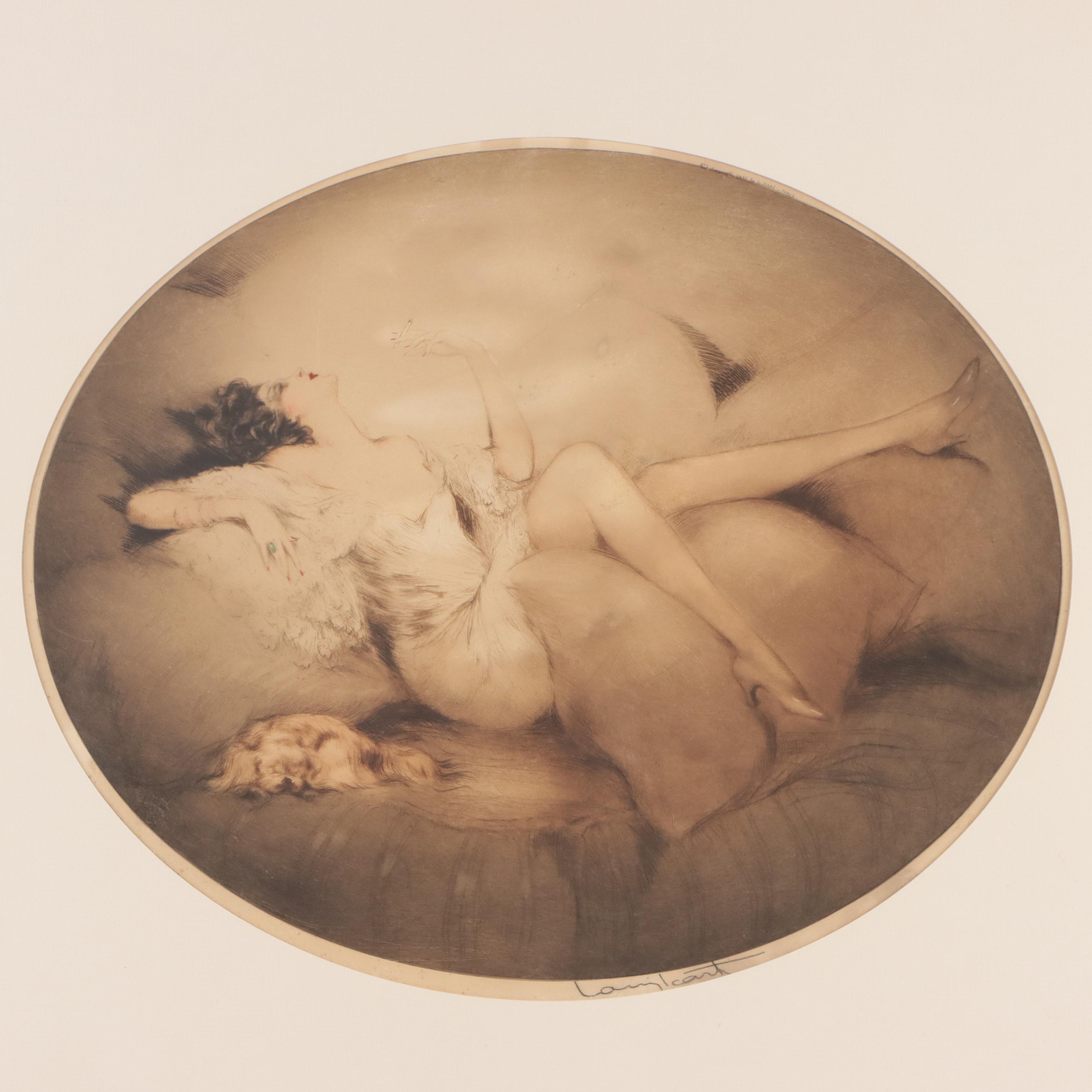 Louis Icart Etching "Cigarette Memories," 1931