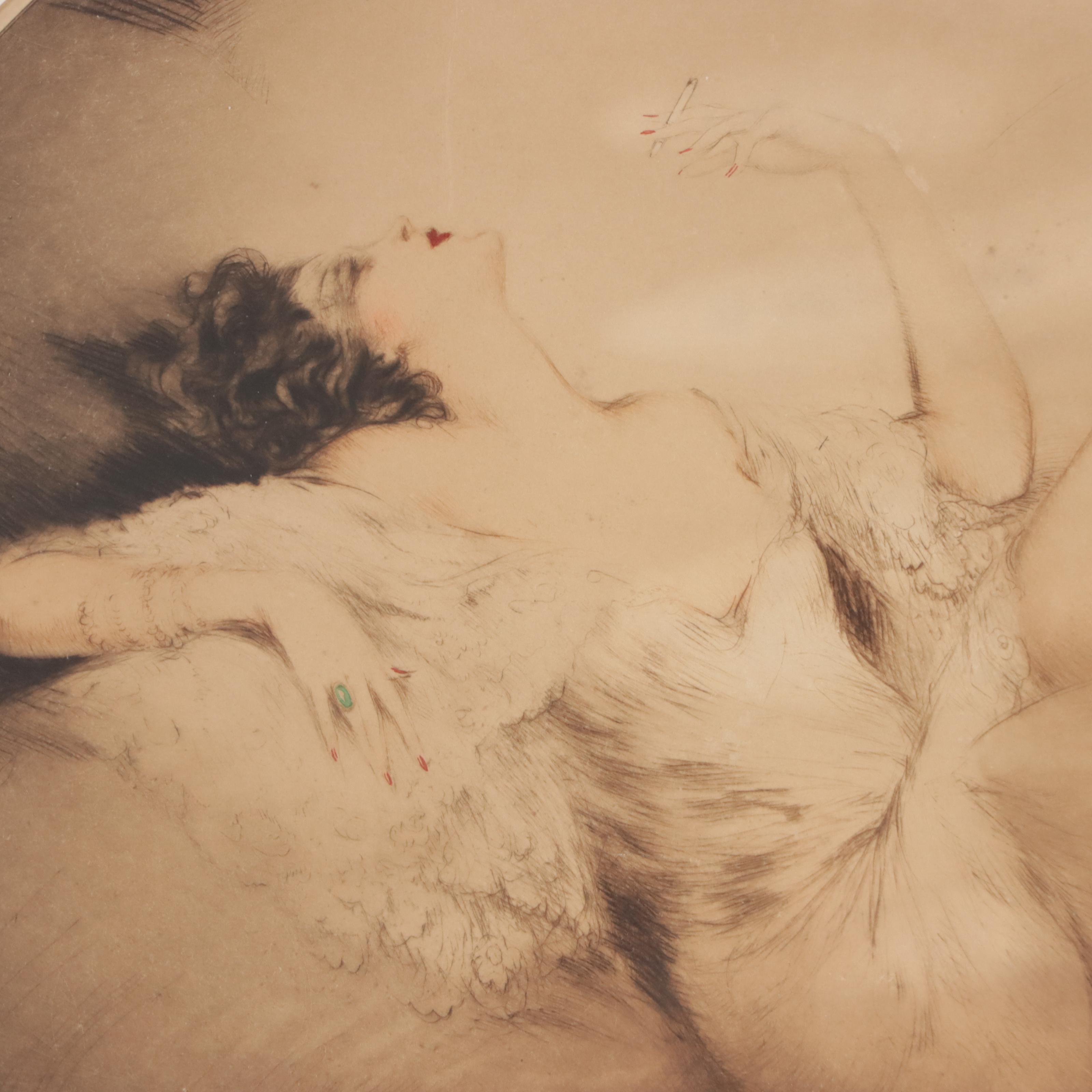 Louis Icart Etching "Cigarette Memories," 1931
