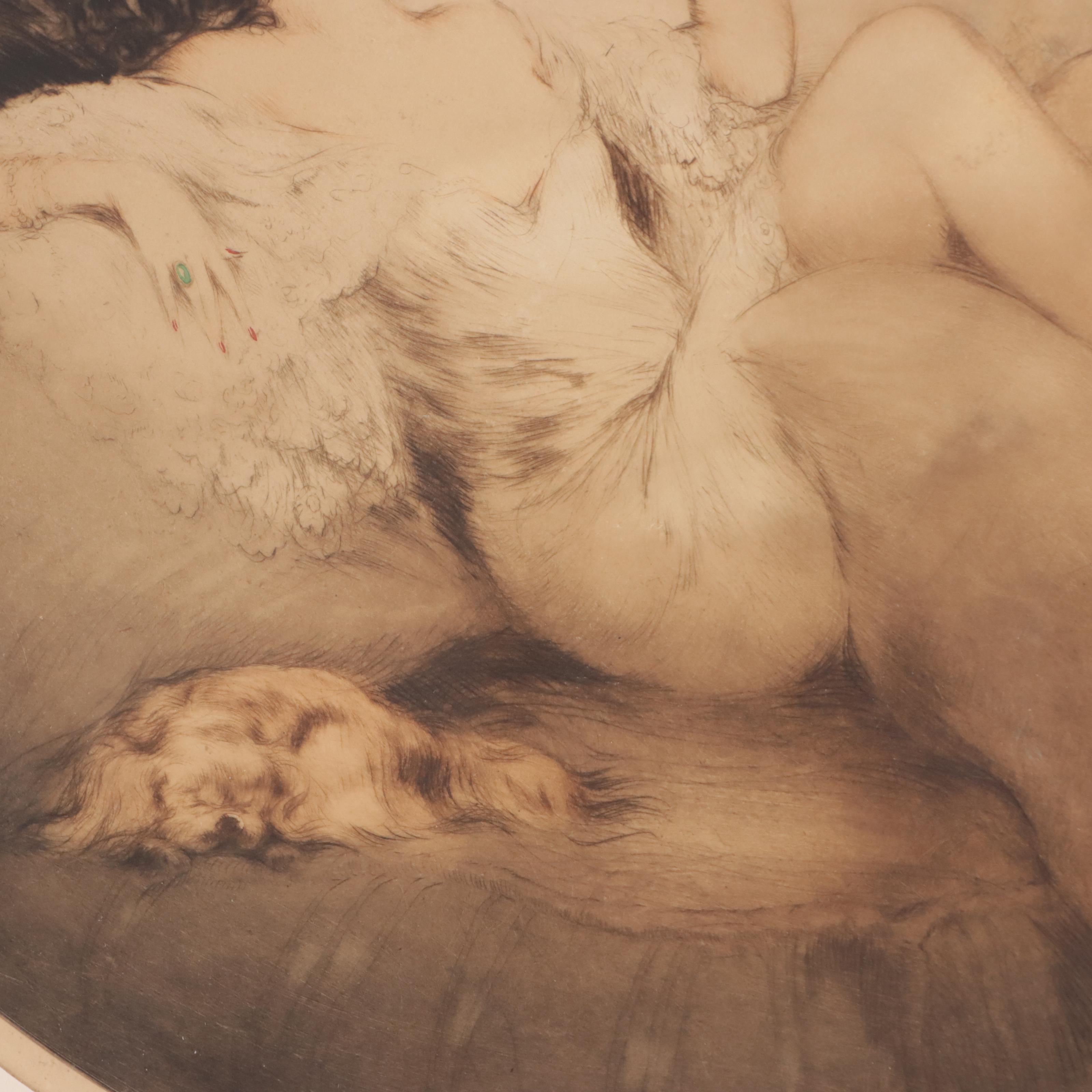 Louis Icart Etching "Cigarette Memories," 1931