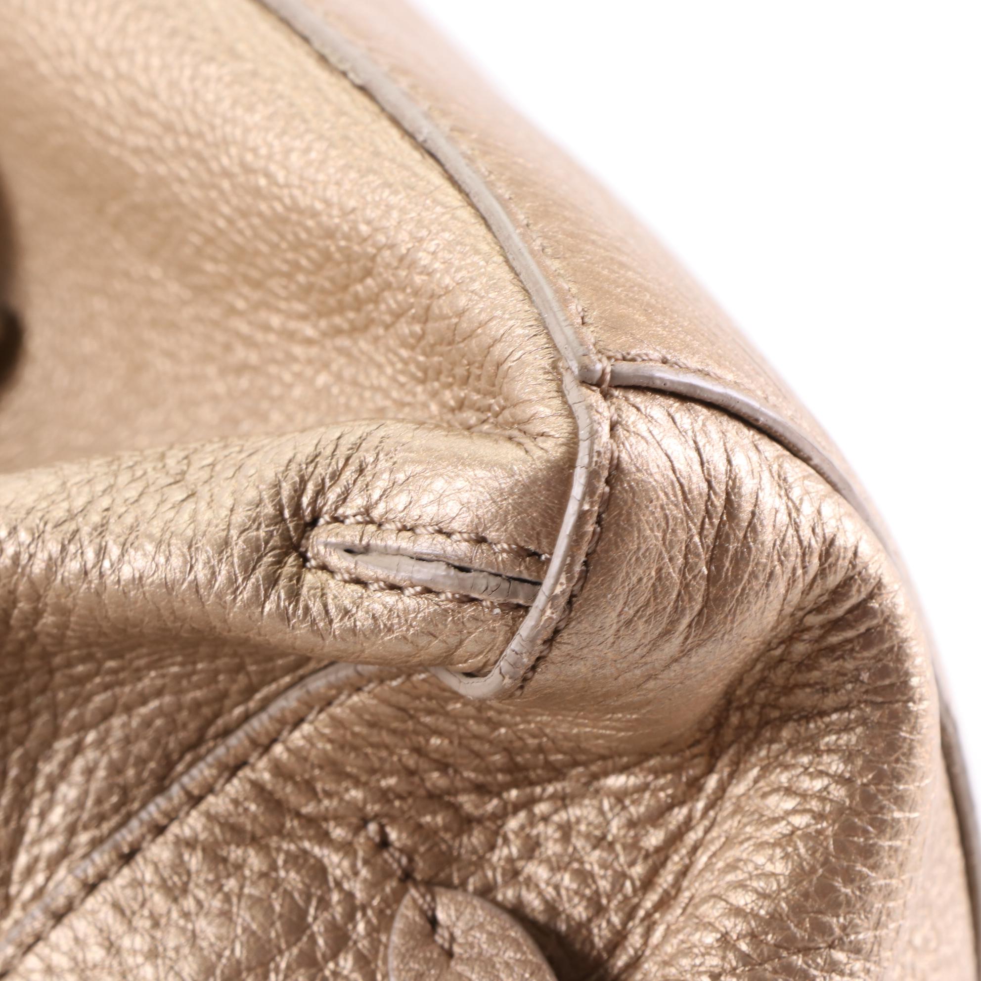 Cole Haan Drawstring Shoulder Bag in Metallic Gold Grain Leather