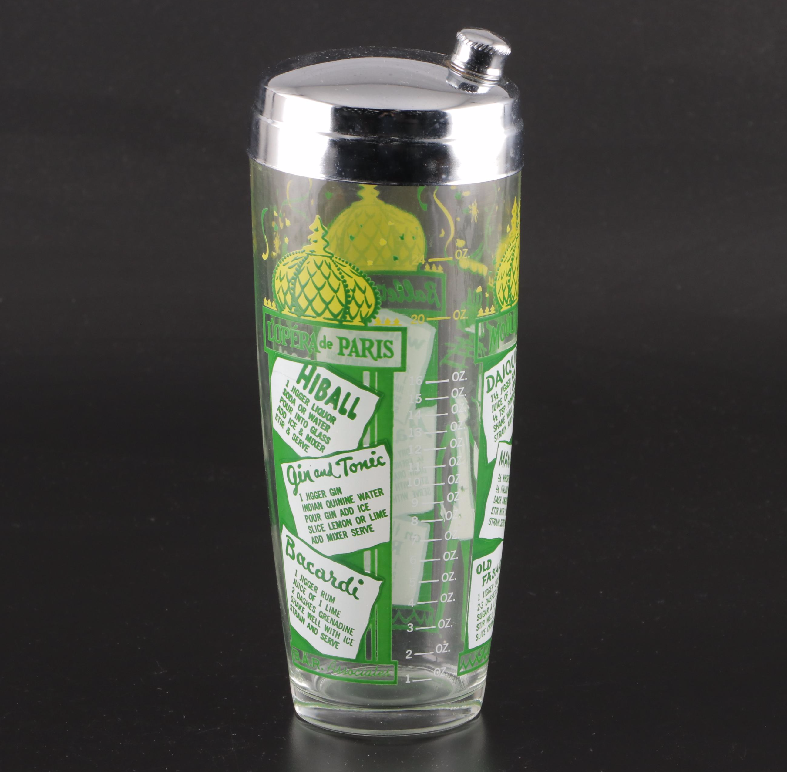 French Fox Hunting Shot Glasses with Recipe Cocktail Shaker and Dispenser