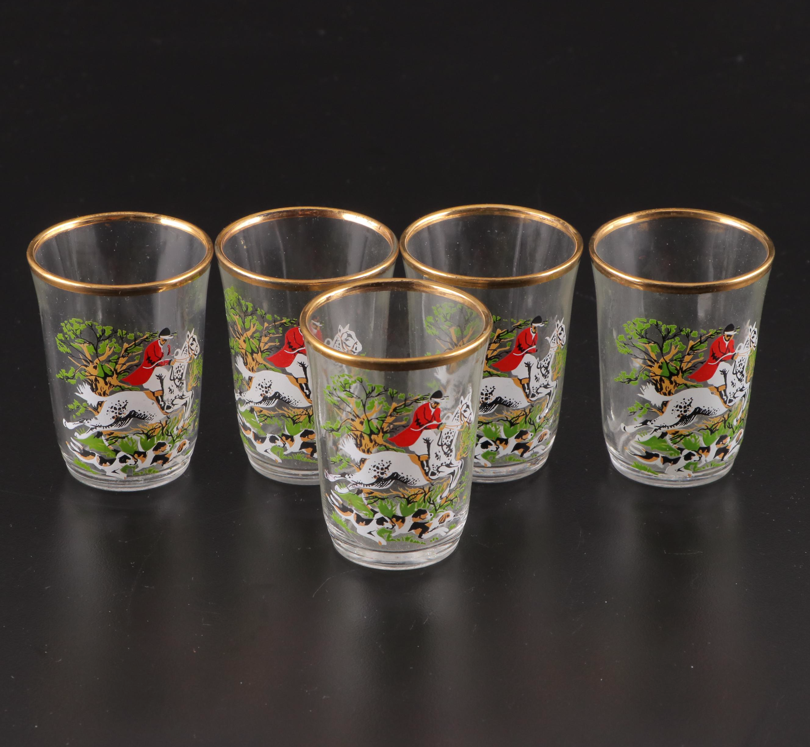French Fox Hunting Shot Glasses with Recipe Cocktail Shaker and Dispenser