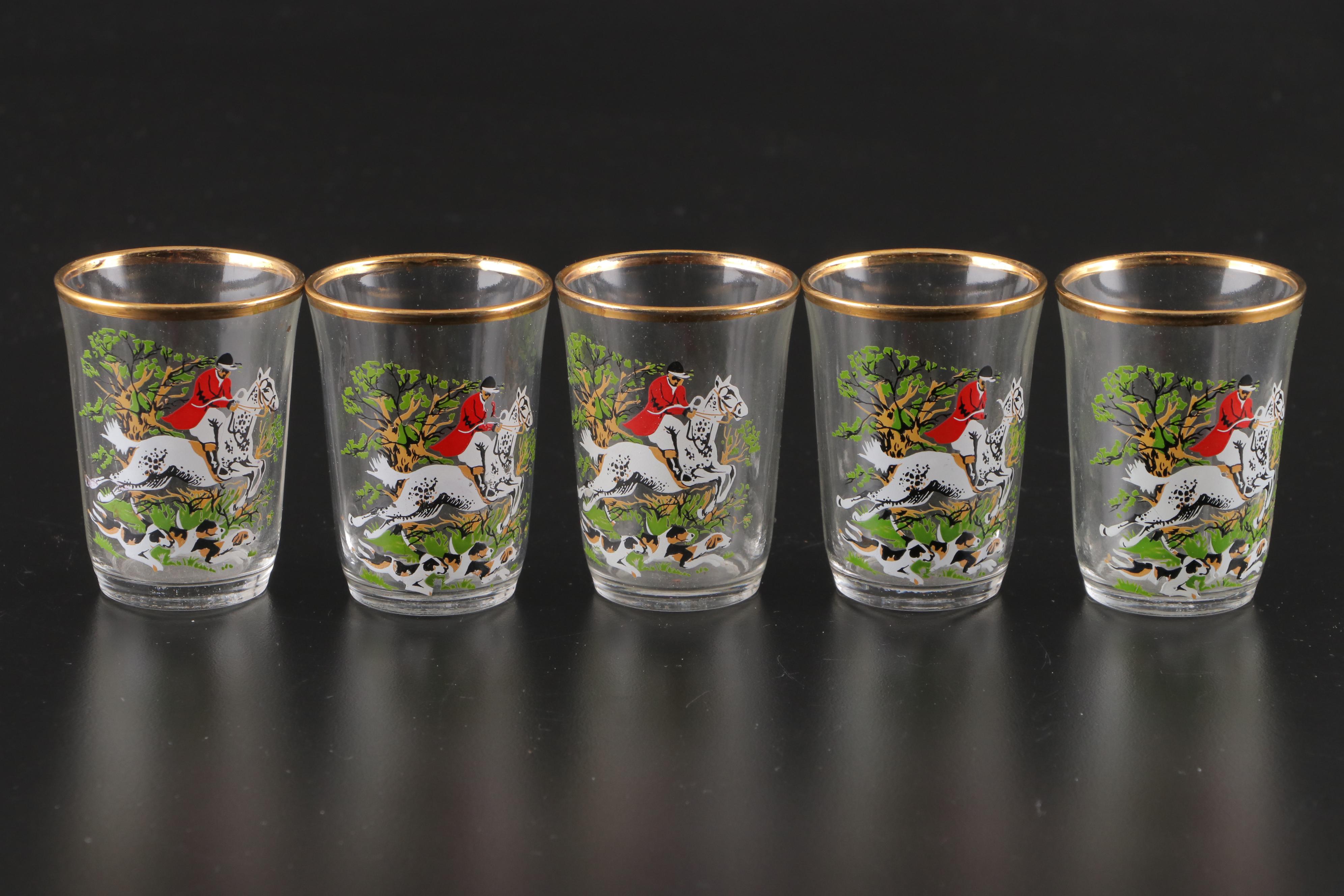 French Fox Hunting Shot Glasses with Recipe Cocktail Shaker and Dispenser