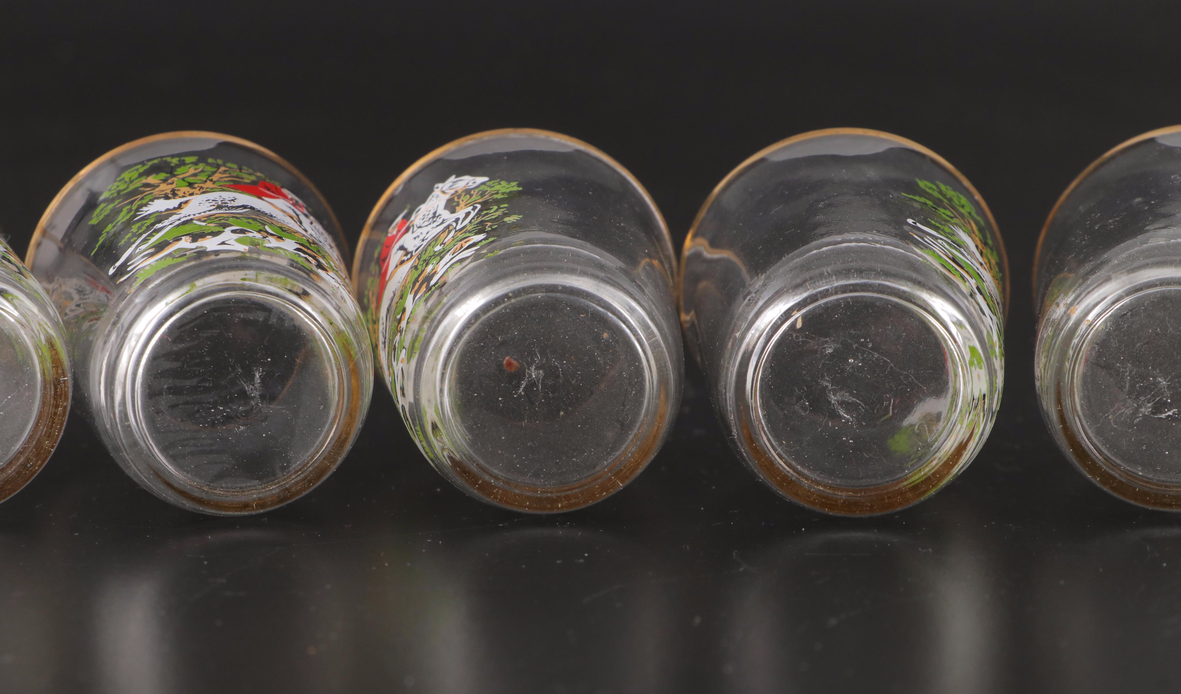 French Fox Hunting Shot Glasses with Recipe Cocktail Shaker and Dispenser