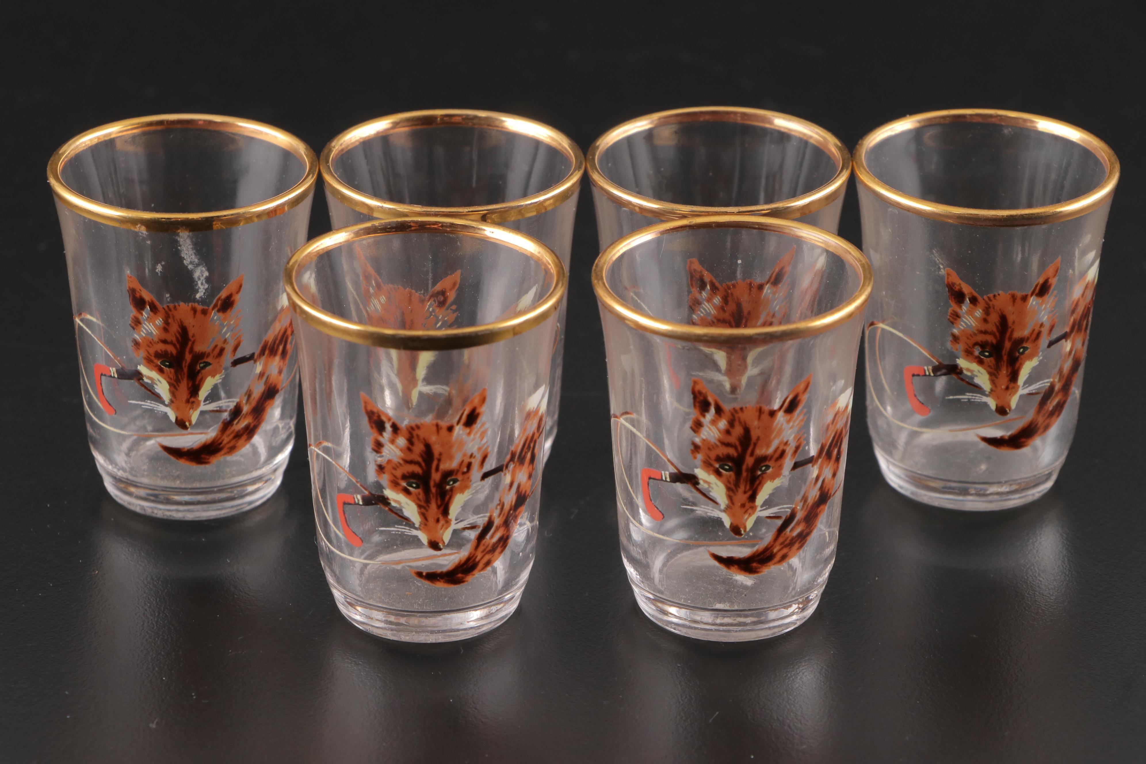 French Fox Hunting Shot Glasses with Recipe Cocktail Shaker and Dispenser