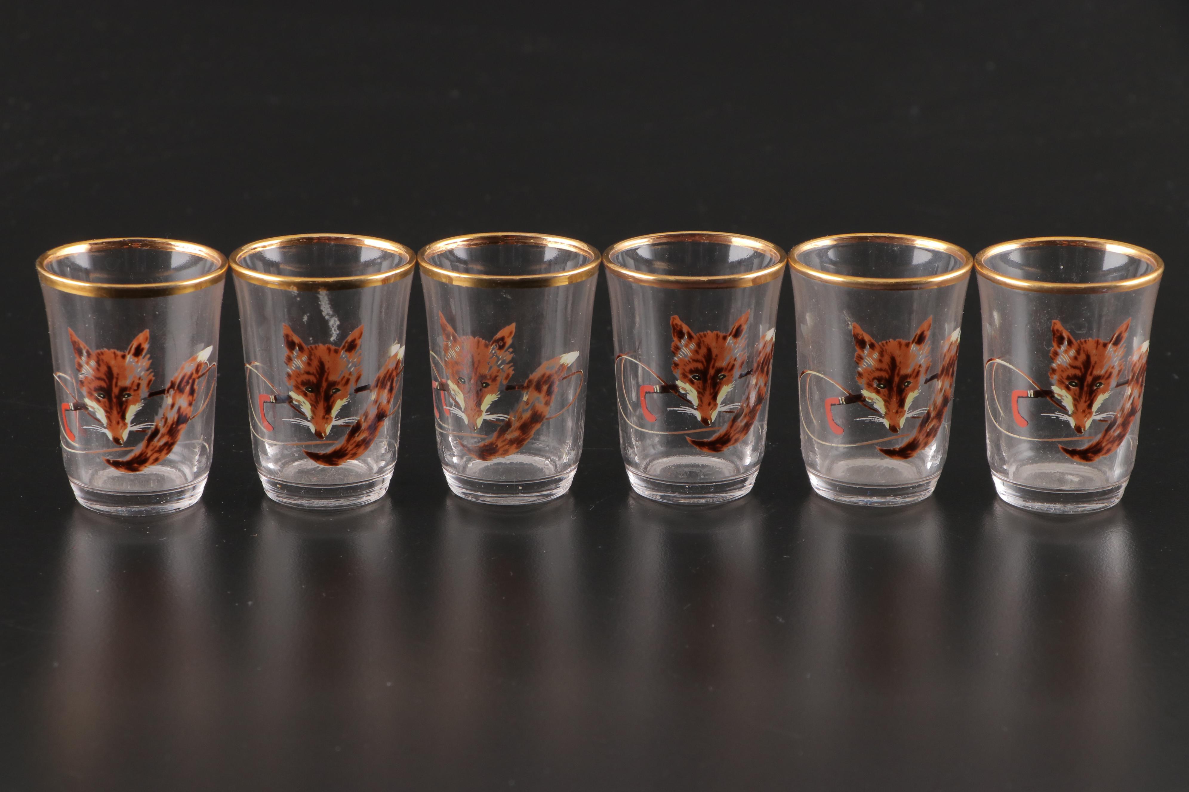 French Fox Hunting Shot Glasses with Recipe Cocktail Shaker and Dispenser