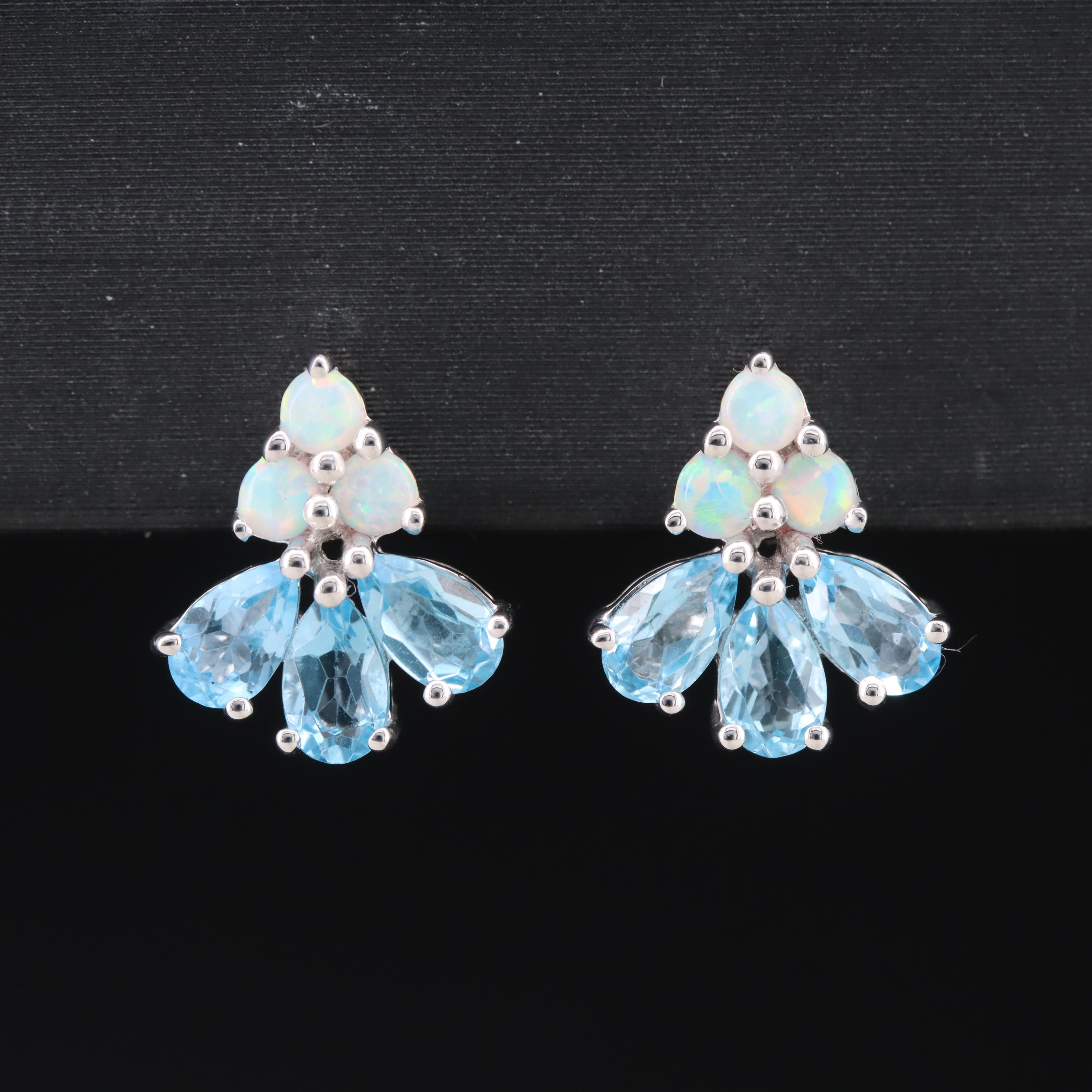 Sterling Sky Blue Topaz and Opal Stud Earrings