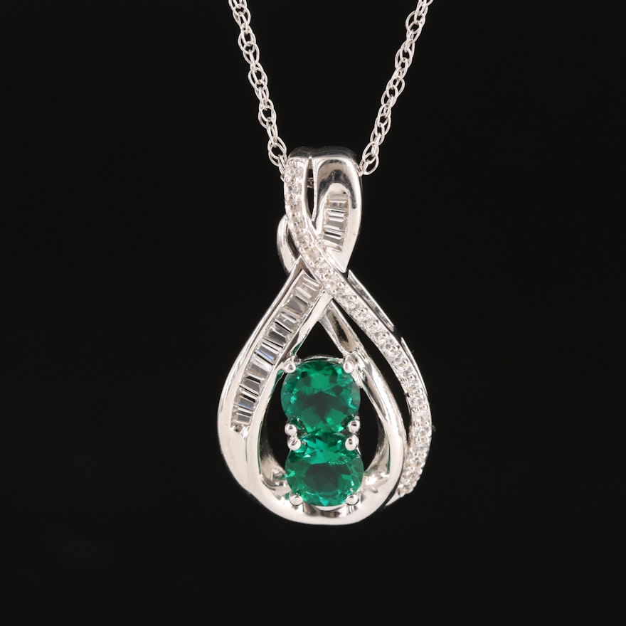 Sterling Emerald and White Sapphire Necklace